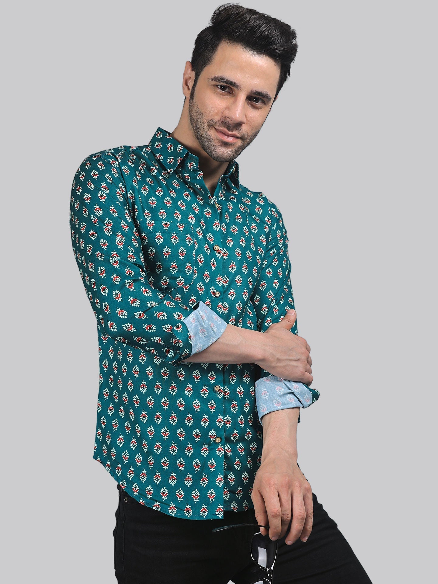 Coral Cavern Men's Printed Full Sleeve Casual Linen Shirt - TryBuy® USA🇺🇸