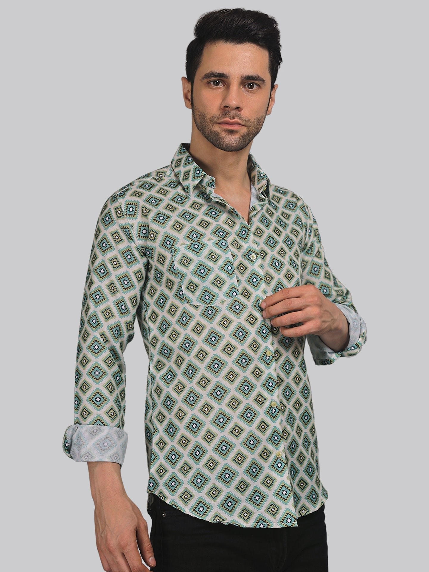 Delicate Men's Printed Full Sleeve Casual Linen Shirt - TryBuy® USA🇺🇸