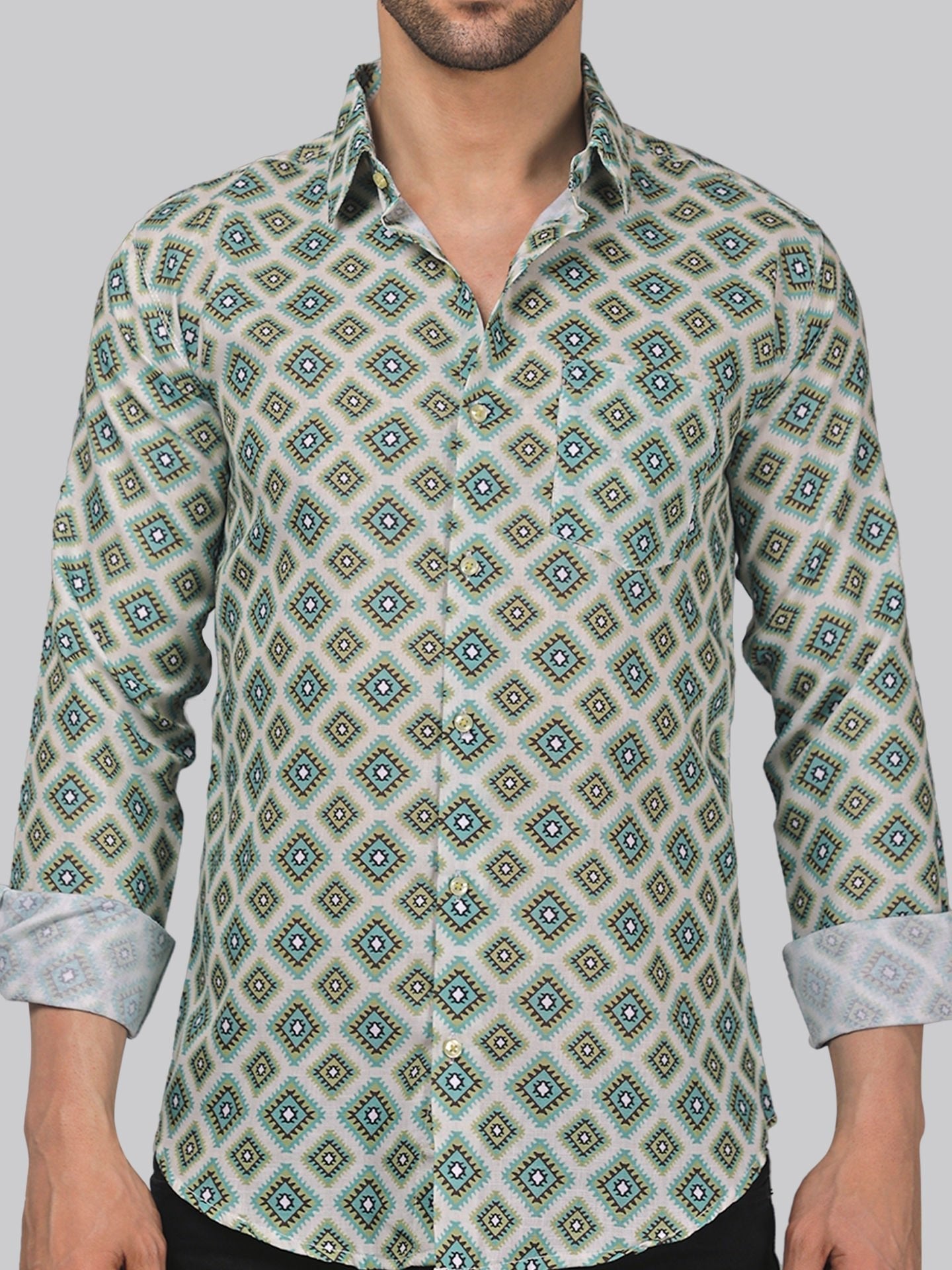 Delicate Men's Printed Full Sleeve Casual Linen Shirt - TryBuy® USA🇺🇸