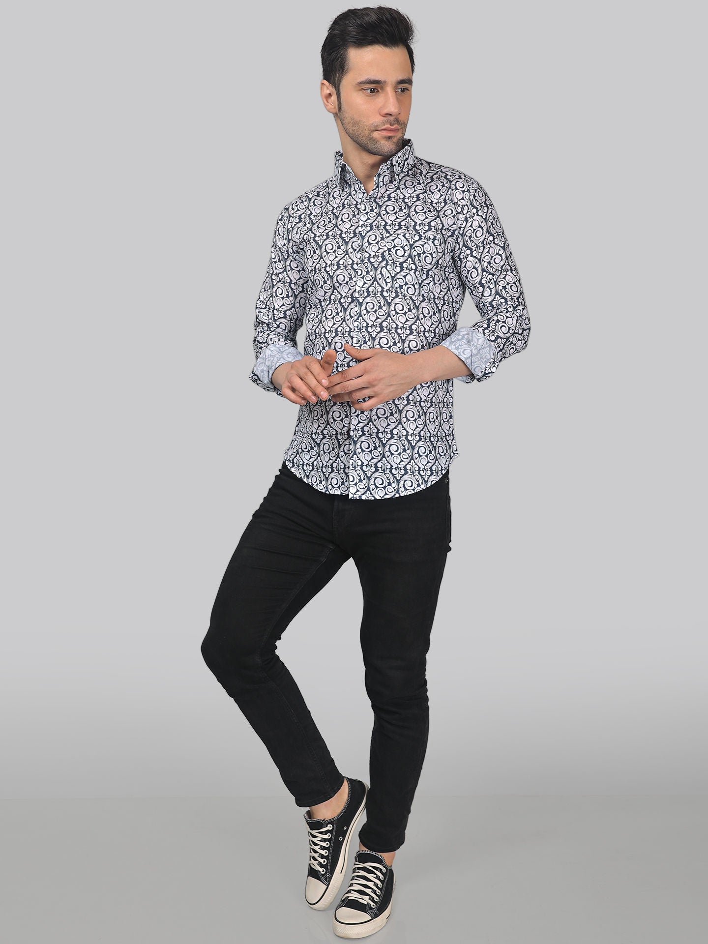 Edgy-glam Men's Printed Full Sleeve Casual Linen Shirt - TryBuy® USA🇺🇸