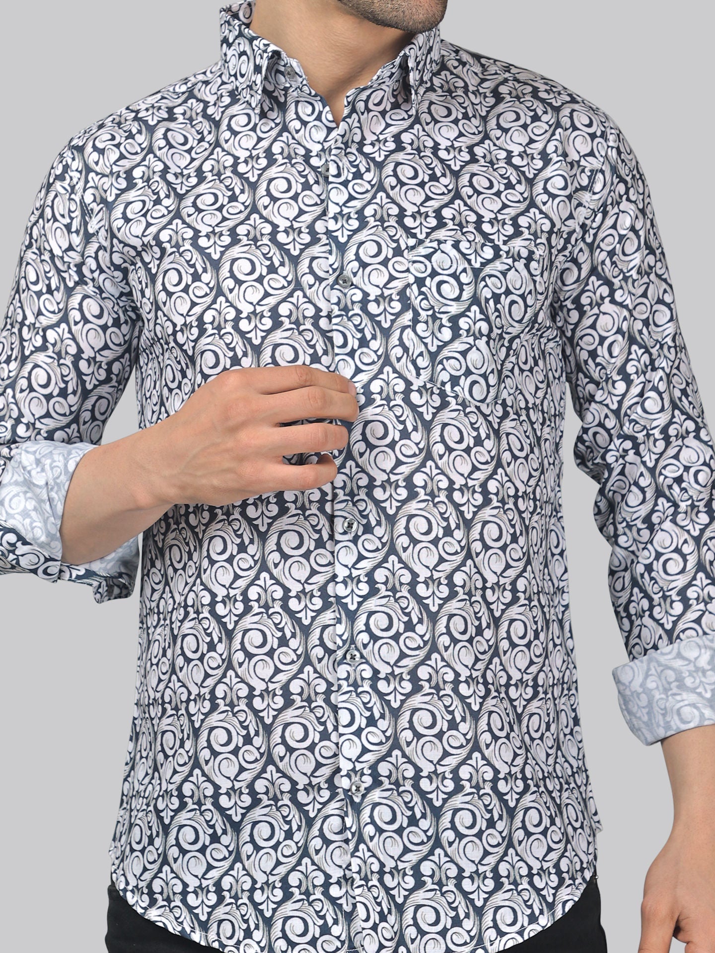 Edgy-glam Men's Printed Full Sleeve Casual Linen Shirt - TryBuy® USA🇺🇸