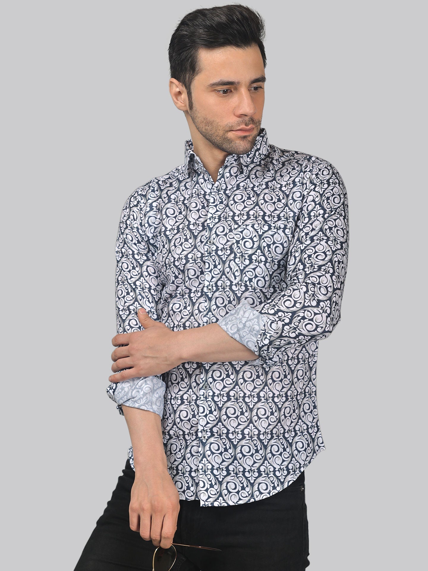 Edgy-glam Men's Printed Full Sleeve Casual Linen Shirt - TryBuy® USA🇺🇸