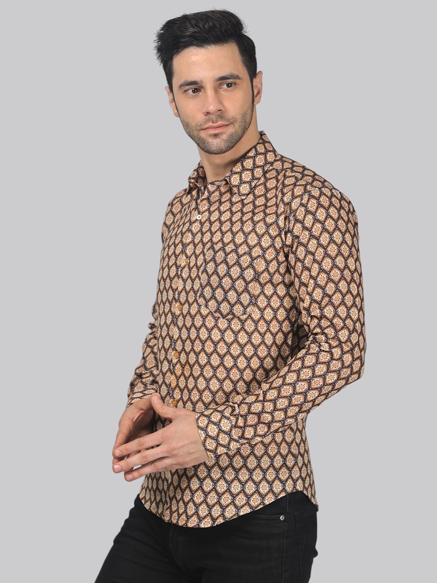 Edgy-romantic Men's Printed Full Sleeve Casual Linen Shirt - TryBuy® USA🇺🇸