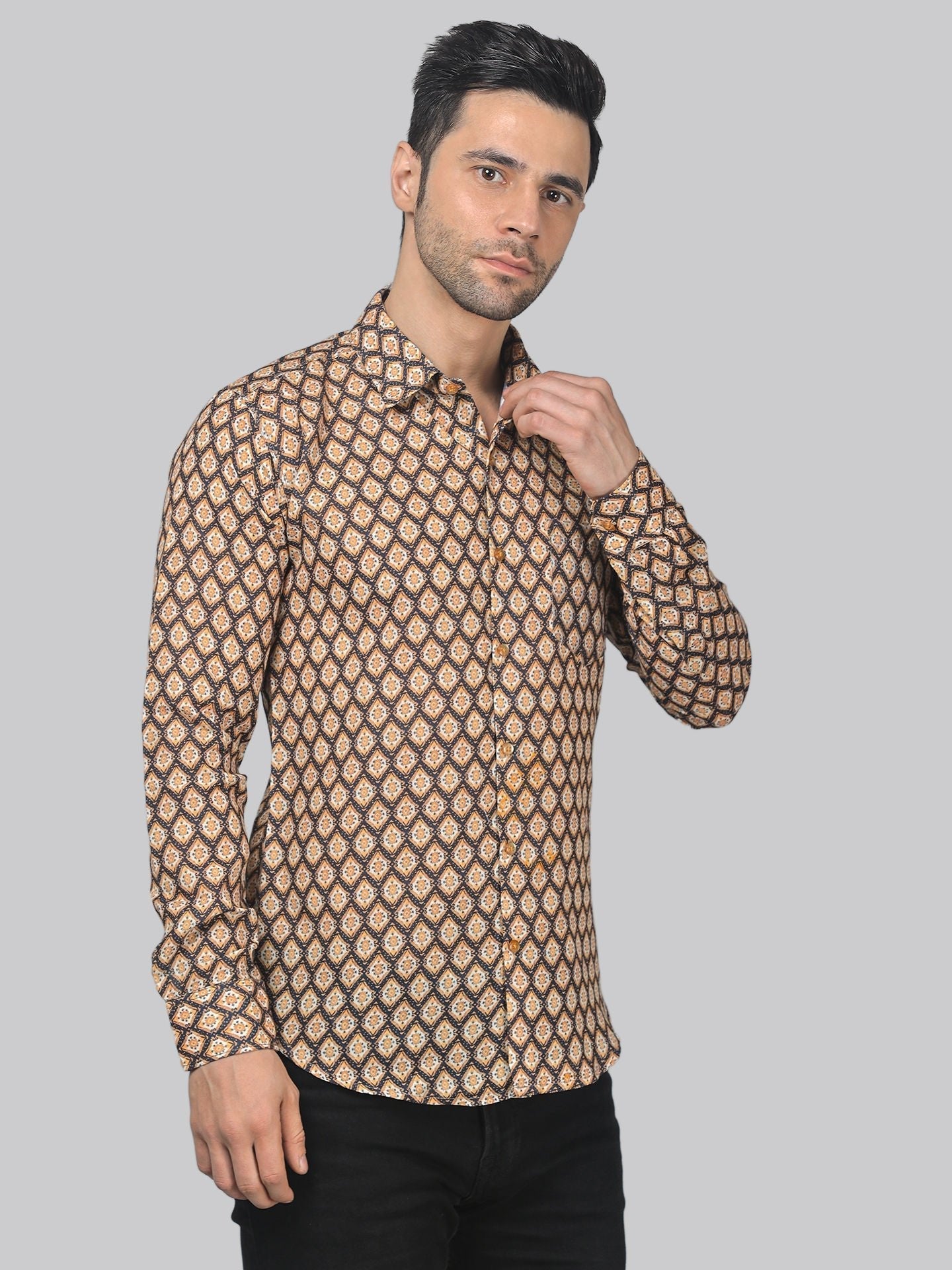 Edgy-romantic Men's Printed Full Sleeve Casual Linen Shirt - TryBuy® USA🇺🇸