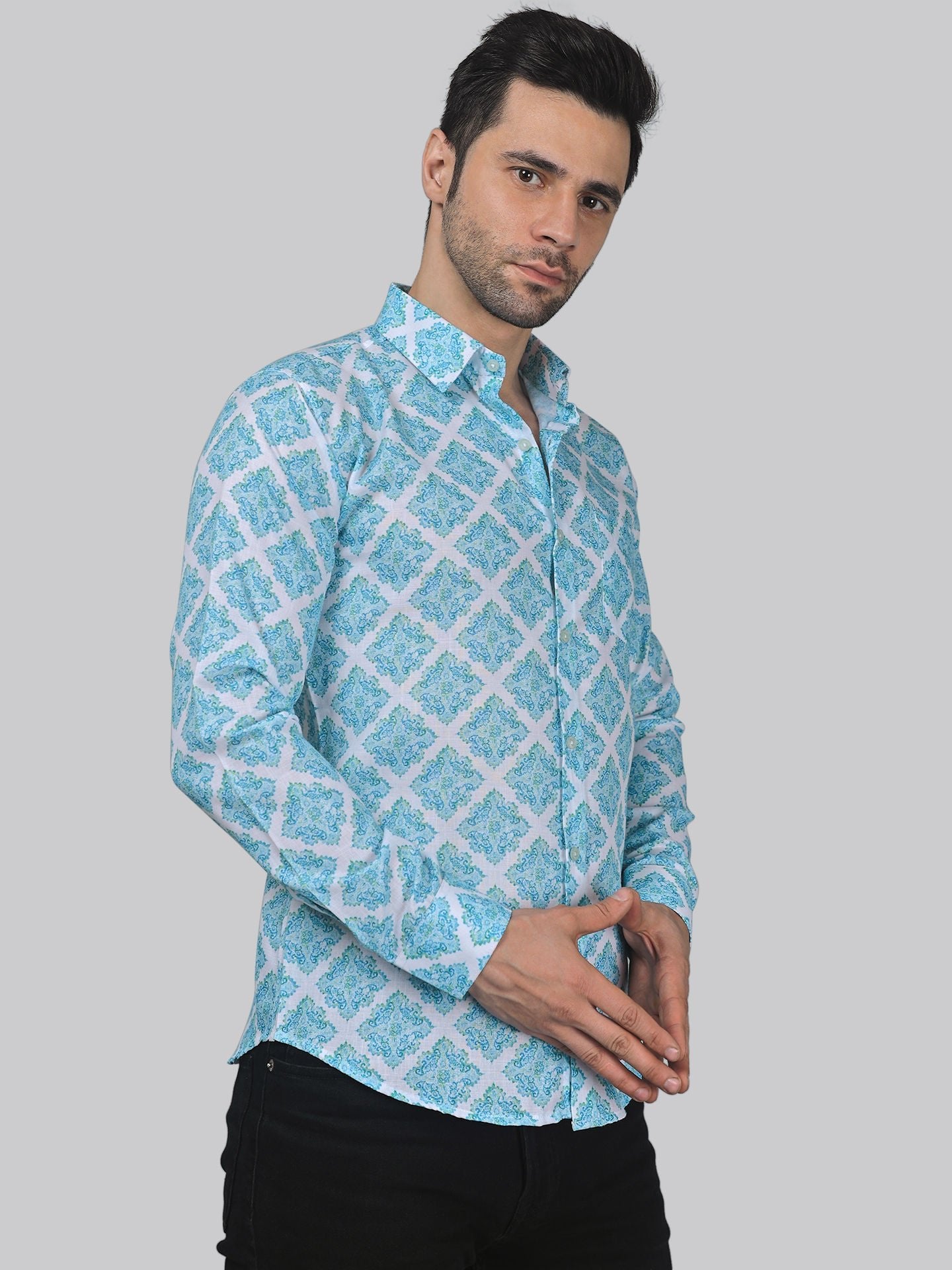 Elegant-edge Men's Printed Full Sleeve Casual Linen Shirt - TryBuy® USA🇺🇸