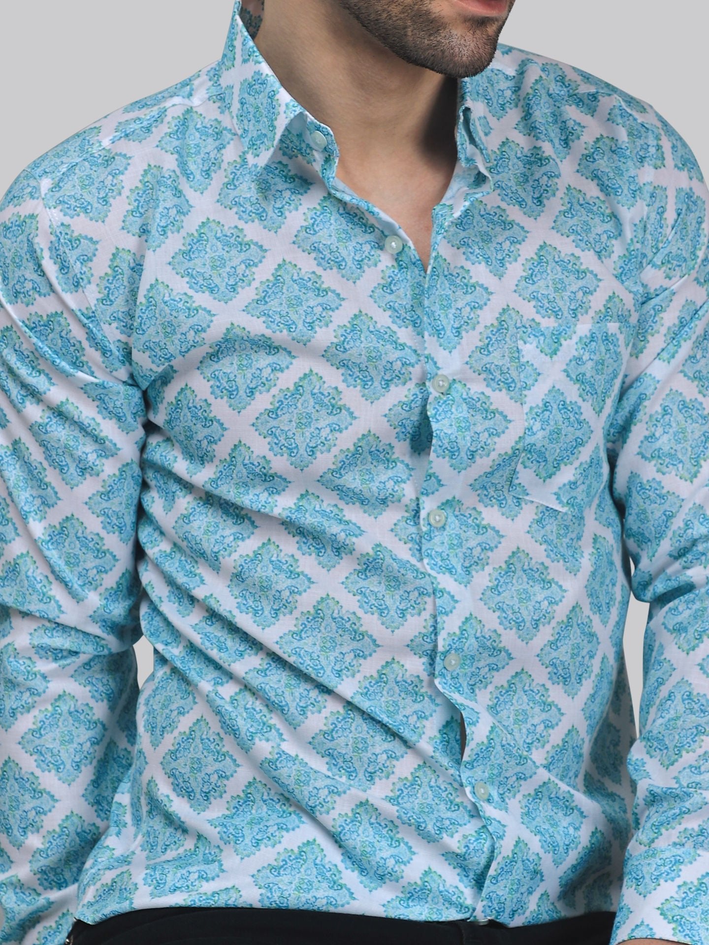 Elegant-edge Men's Printed Full Sleeve Casual Linen Shirt - TryBuy® USA🇺🇸