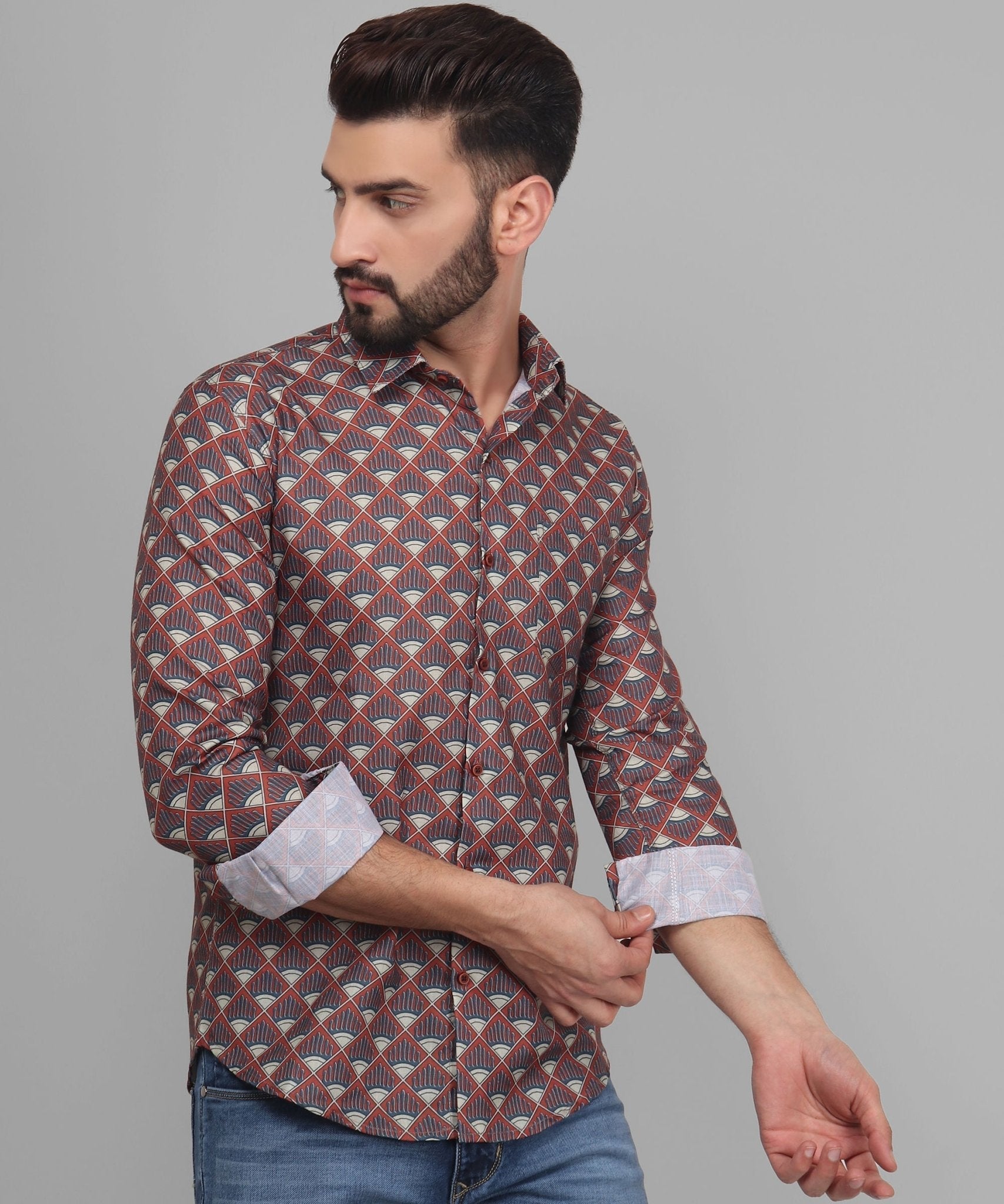 Flamboyant Men's Printed Full Sleeve Casual Linen Shirt - TryBuy® USA🇺🇸