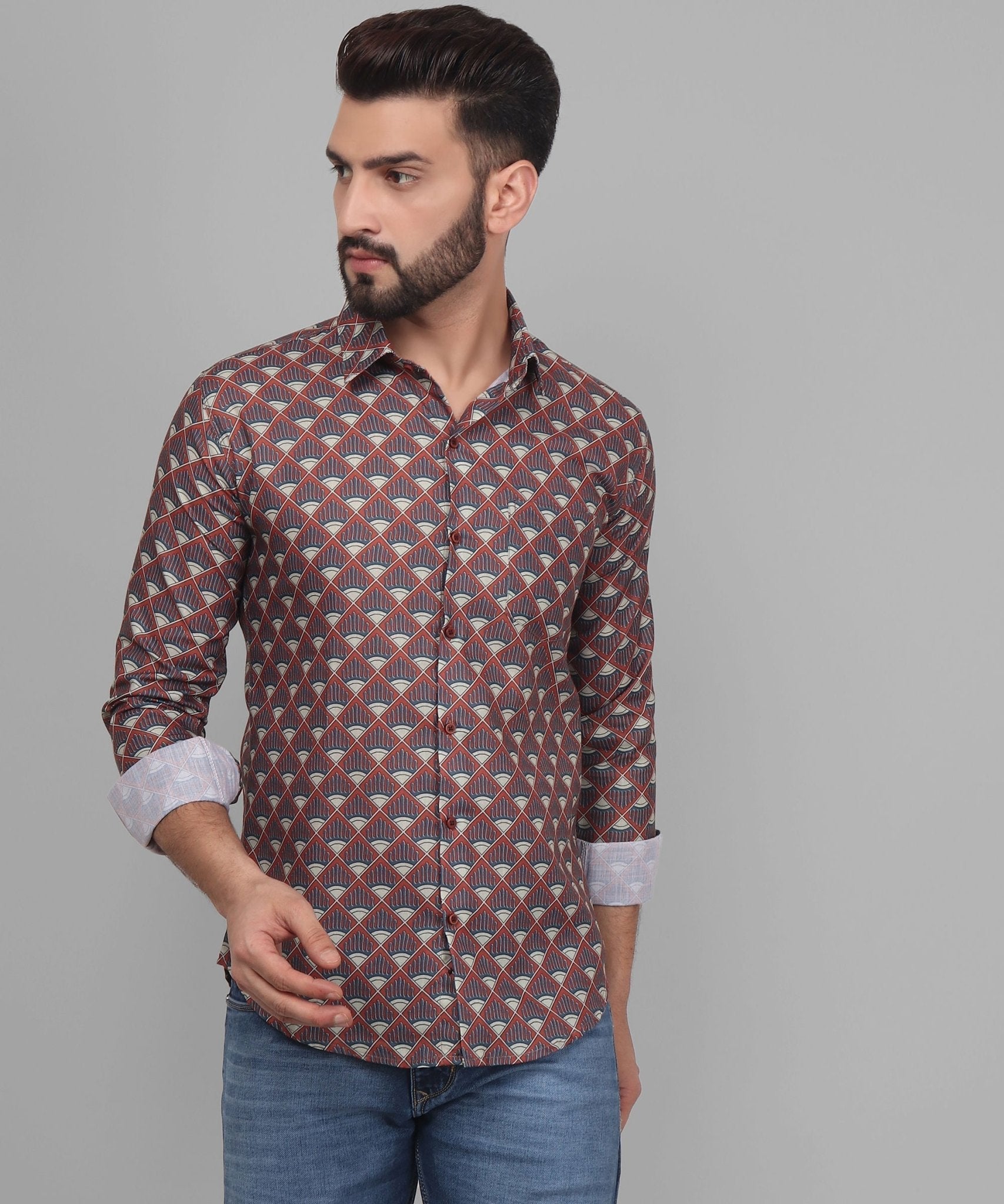 Flamboyant Men's Printed Full Sleeve Casual Linen Shirt - TryBuy® USA🇺🇸