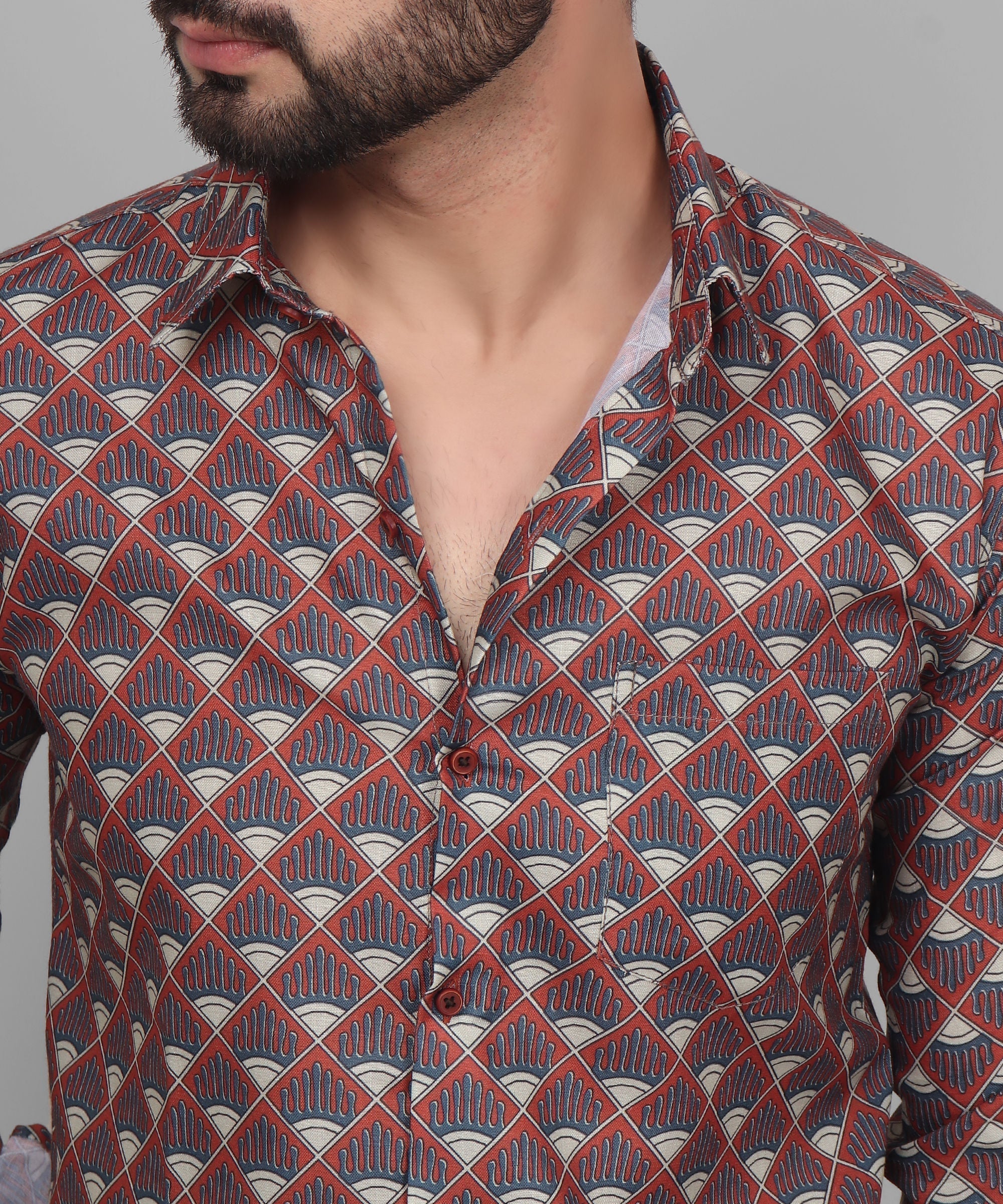 Flamboyant Men's Printed Full Sleeve Casual Linen Shirt - TryBuy® USA🇺🇸