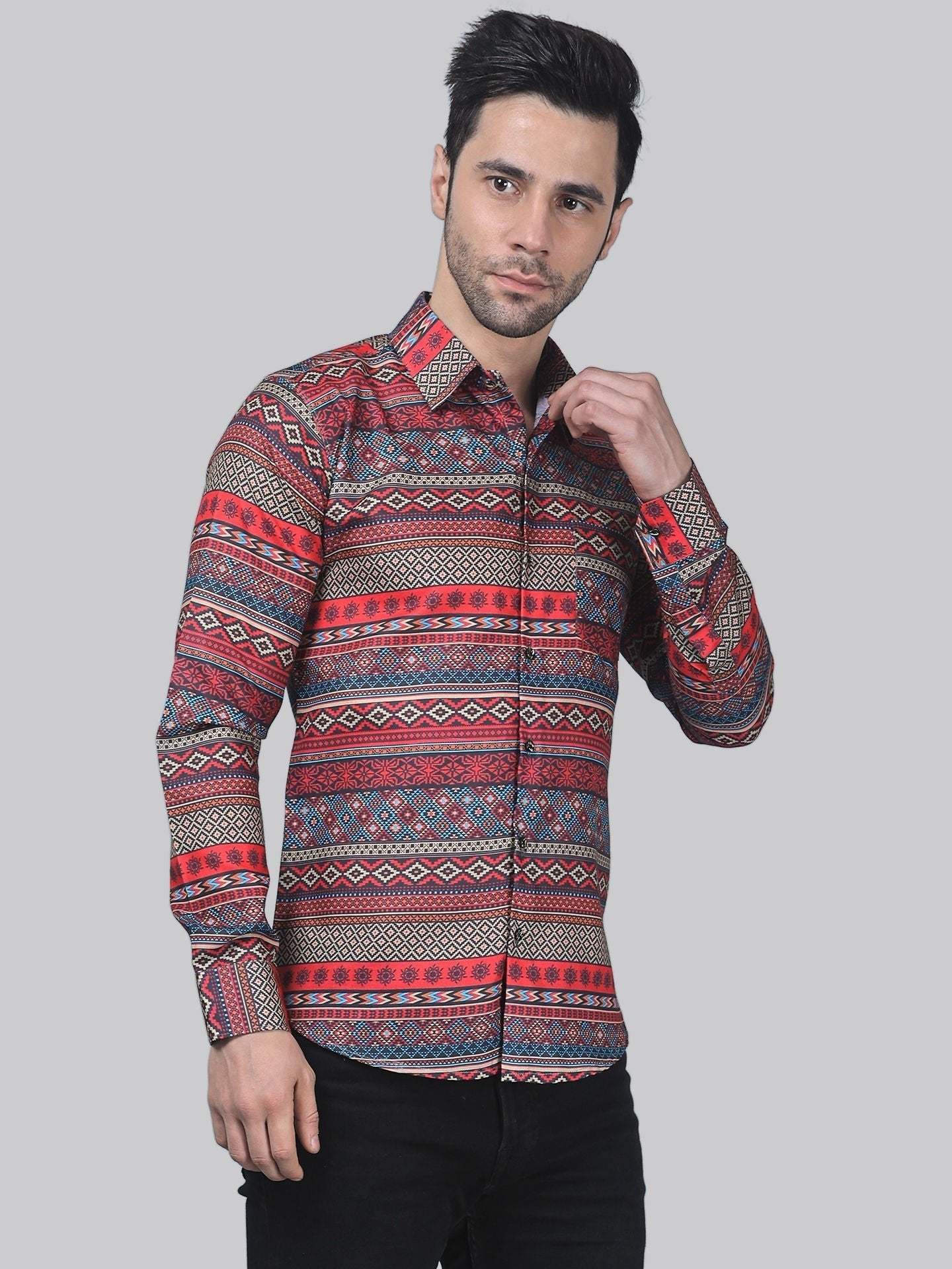 Futuristic Men's Printed Full Sleeve Casual Linen Shirt - TryBuy® USA🇺🇸