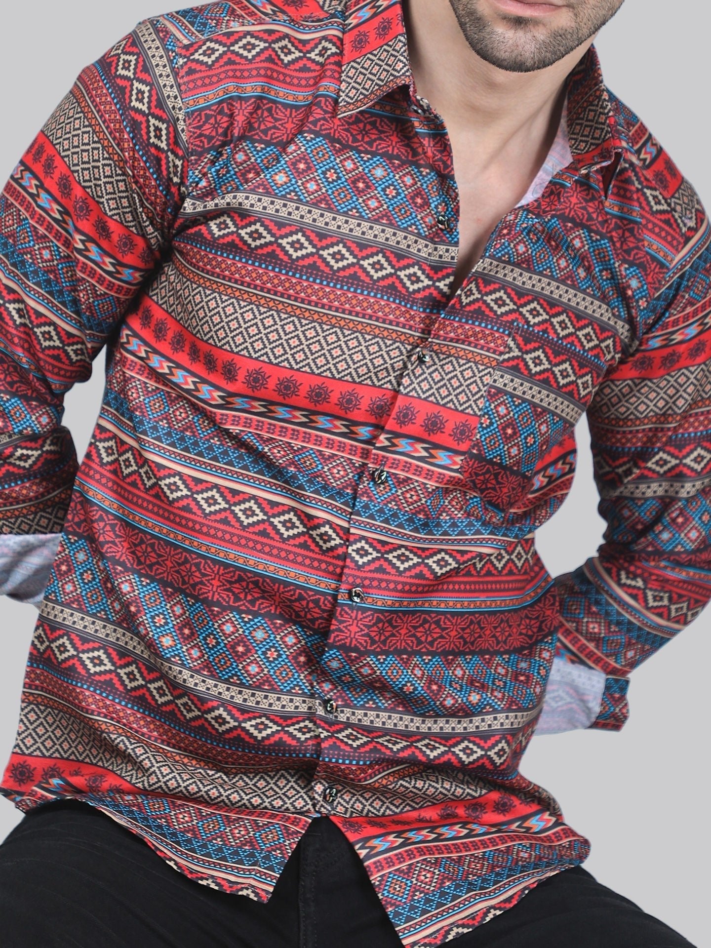 Futuristic Men's Printed Full Sleeve Casual Linen Shirt - TryBuy® USA🇺🇸