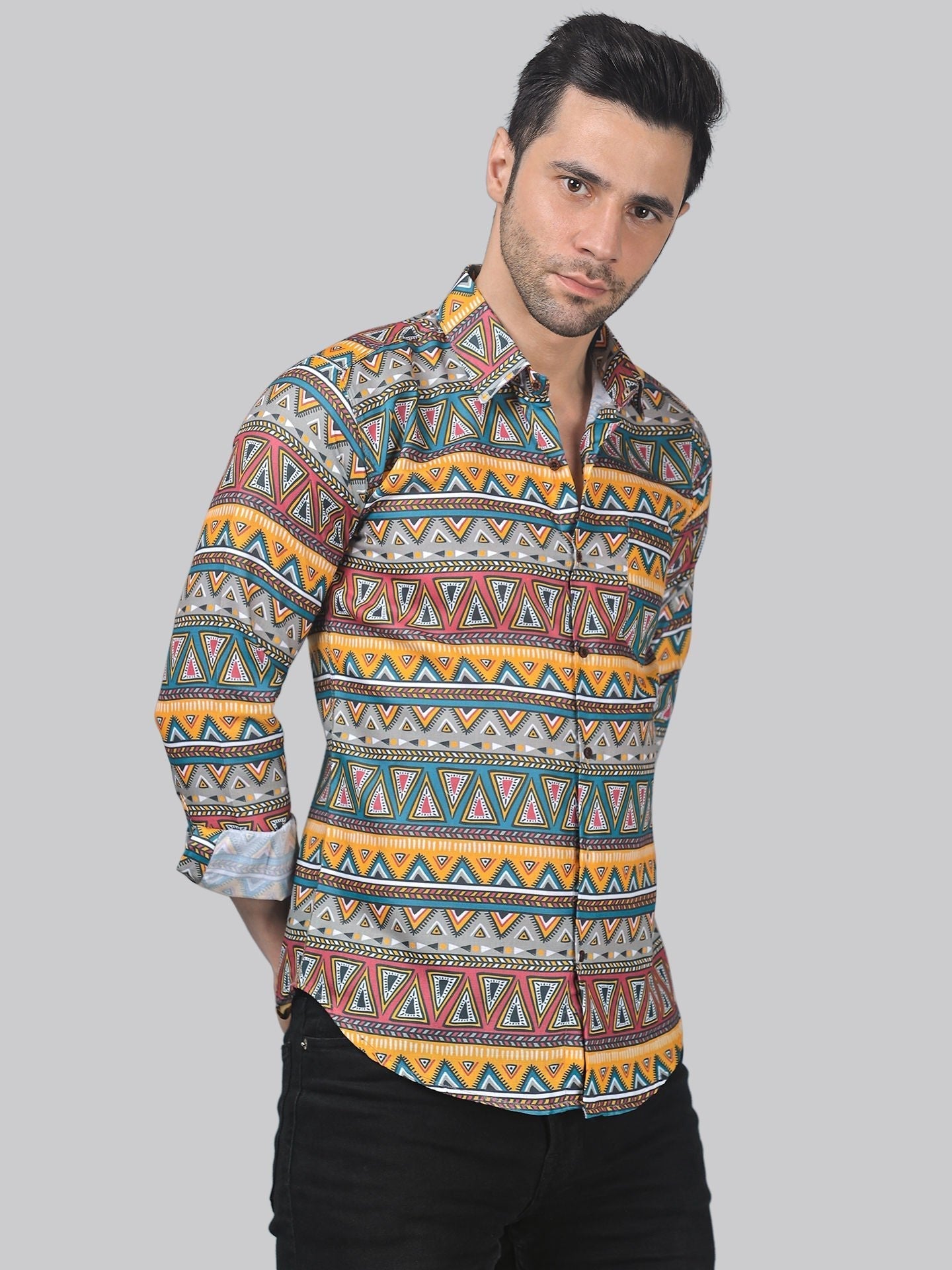 Mid-century Men's Printed Full Sleeve Casual Linen Shirt - TryBuy® USA🇺🇸