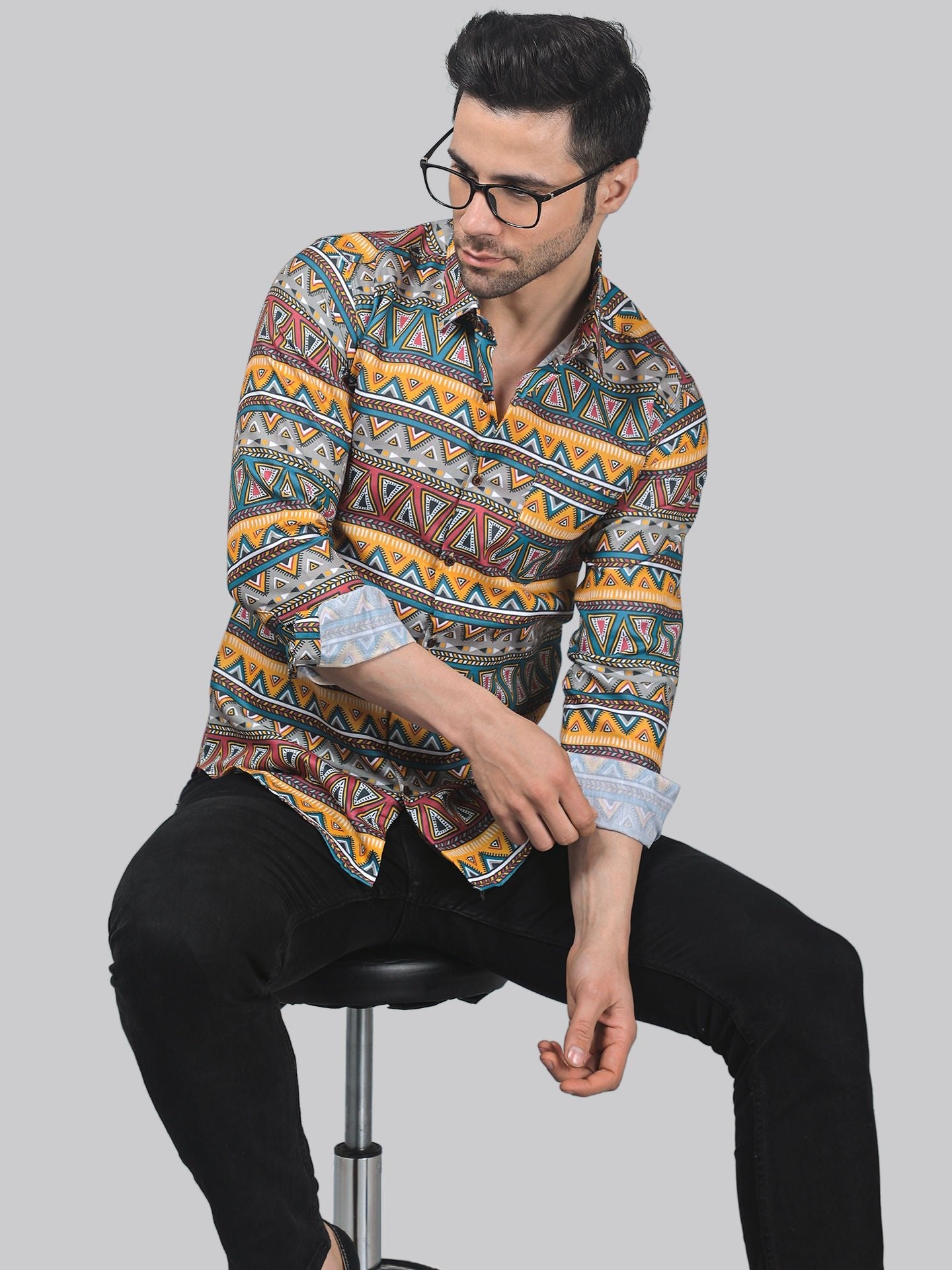 Mid-century Men's Printed Full Sleeve Casual Linen Shirt - TryBuy® USA🇺🇸