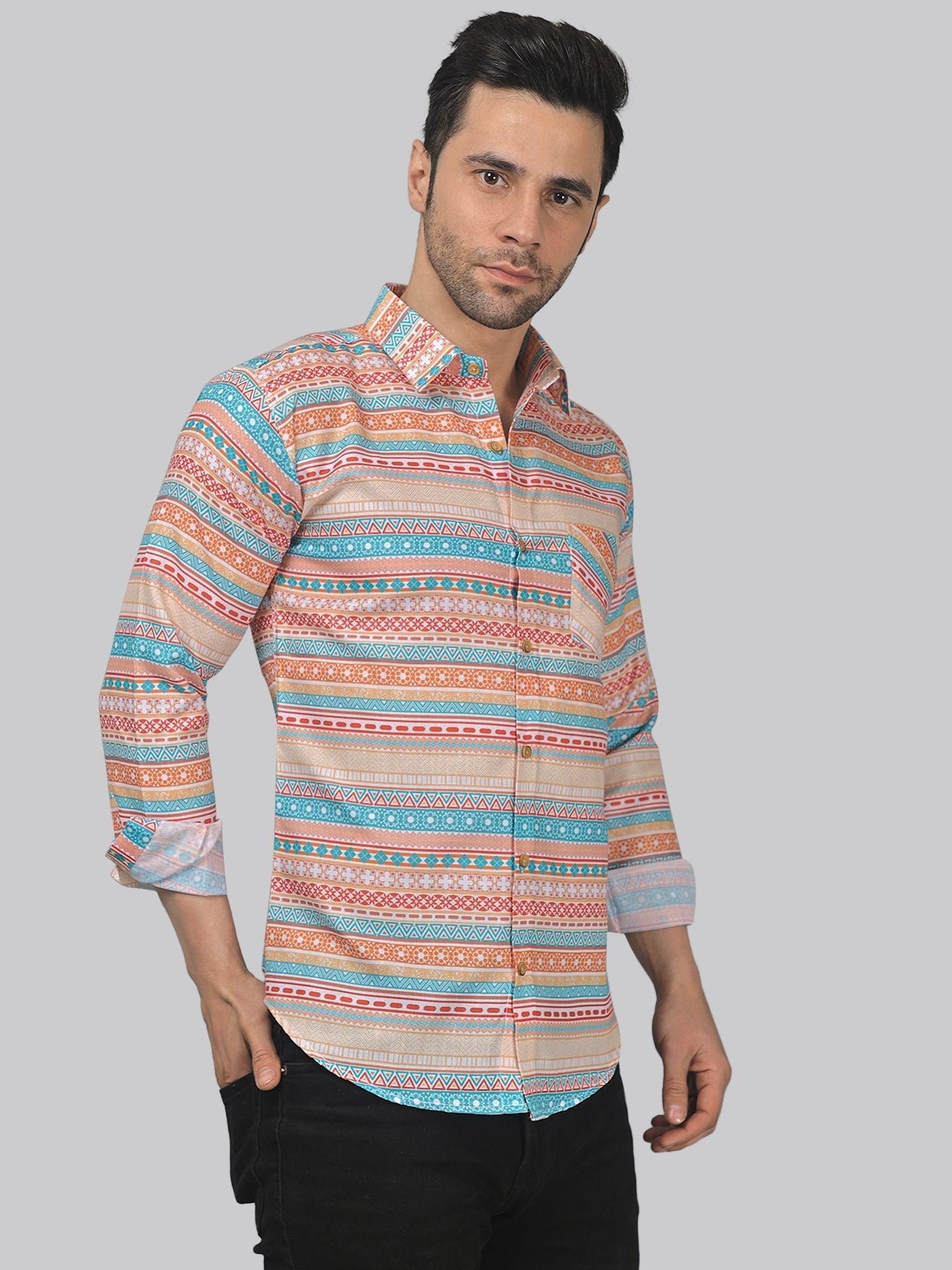 Minimalist Men's Printed Full Sleeve Casual Linen Shirt - TryBuy® USA🇺🇸