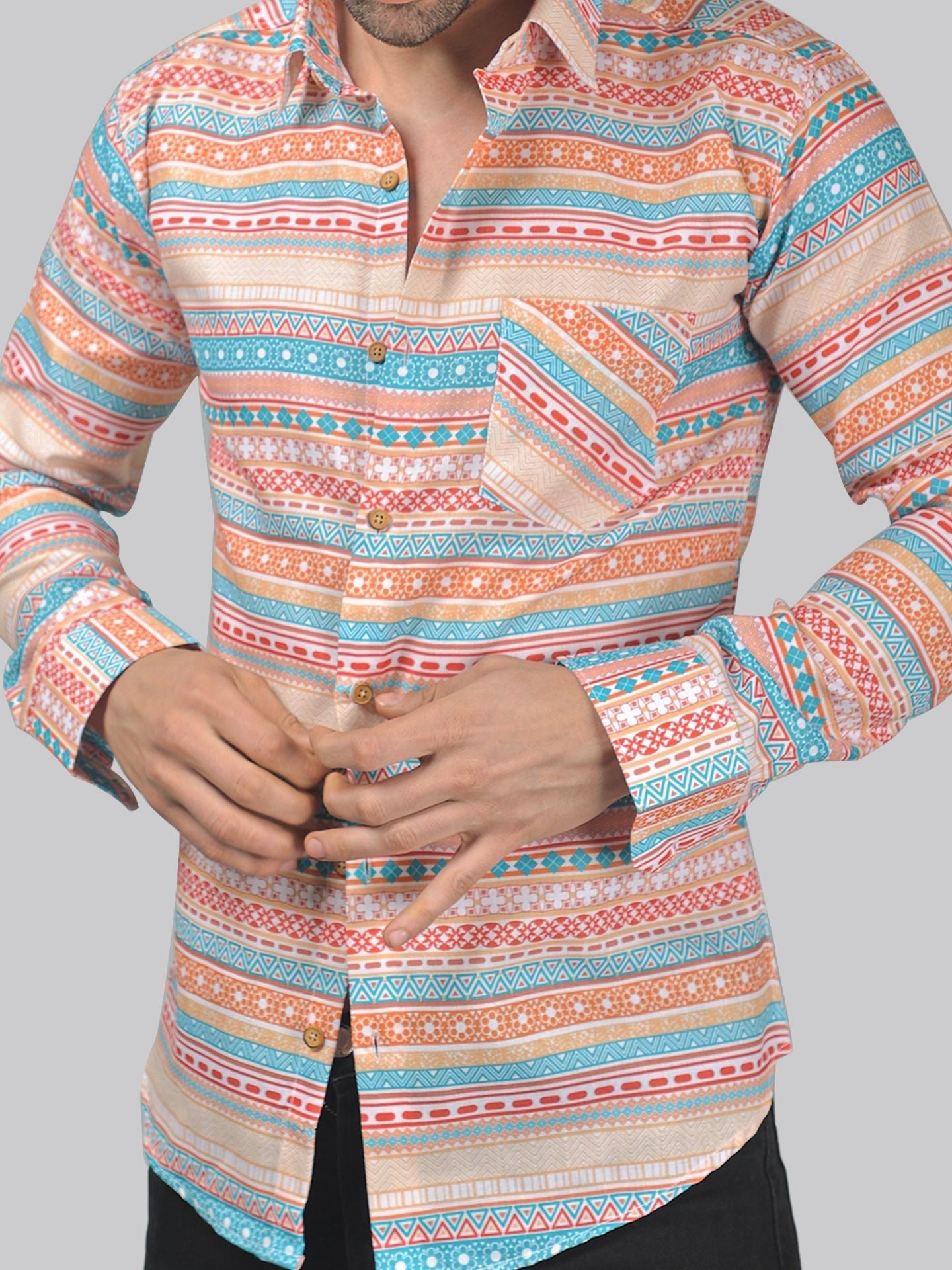 Minimalist Men's Printed Full Sleeve Casual Linen Shirt - TryBuy® USA🇺🇸