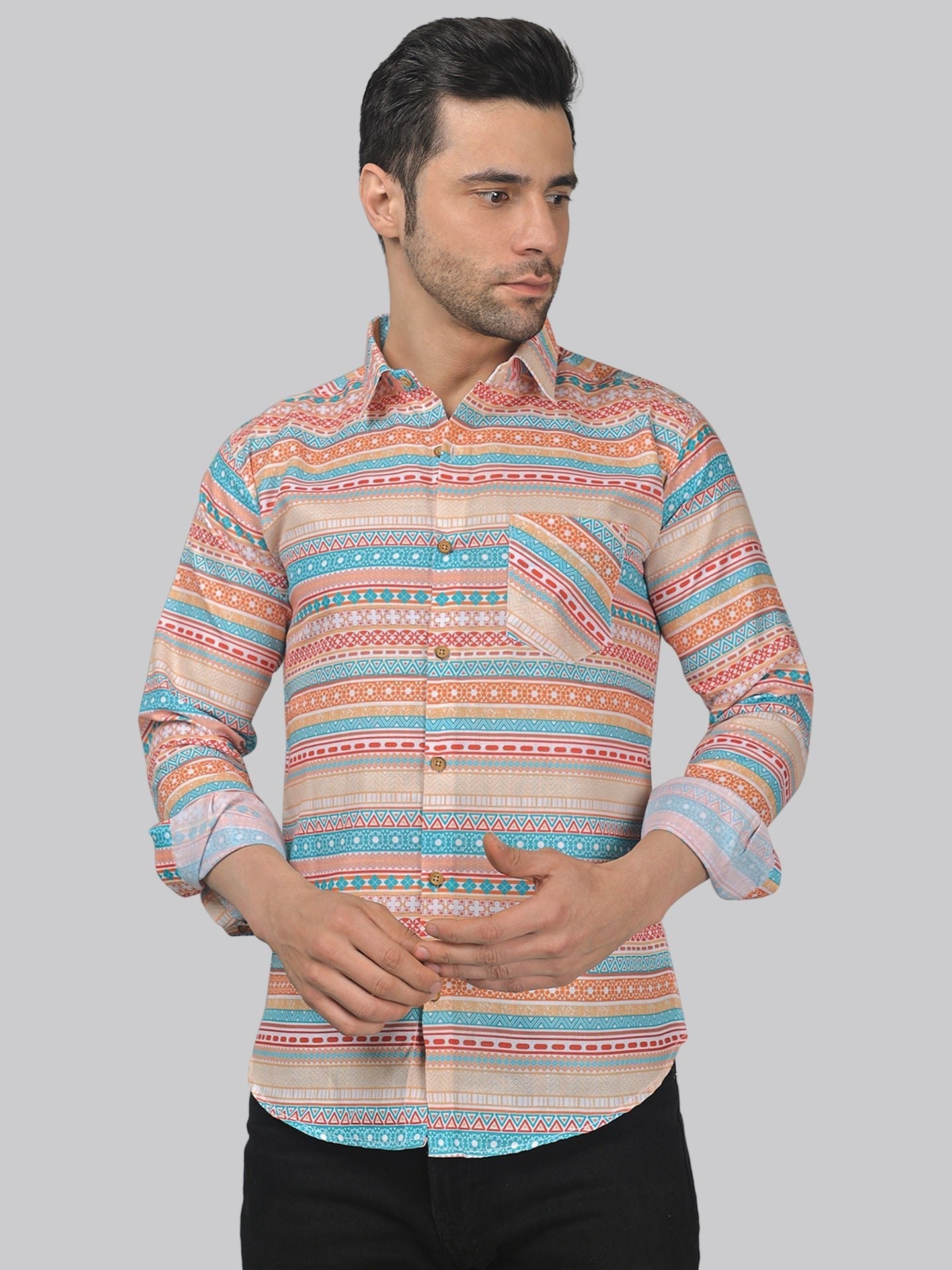 Minimalist Men's Printed Full Sleeve Casual Linen Shirt - TryBuy® USA🇺🇸