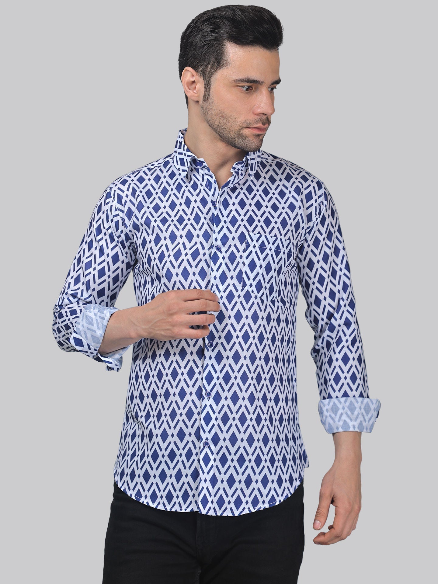 Pre-Raphaelite Men's Printed Full Sleeve Casual Linen Shirt - TryBuy® USA🇺🇸