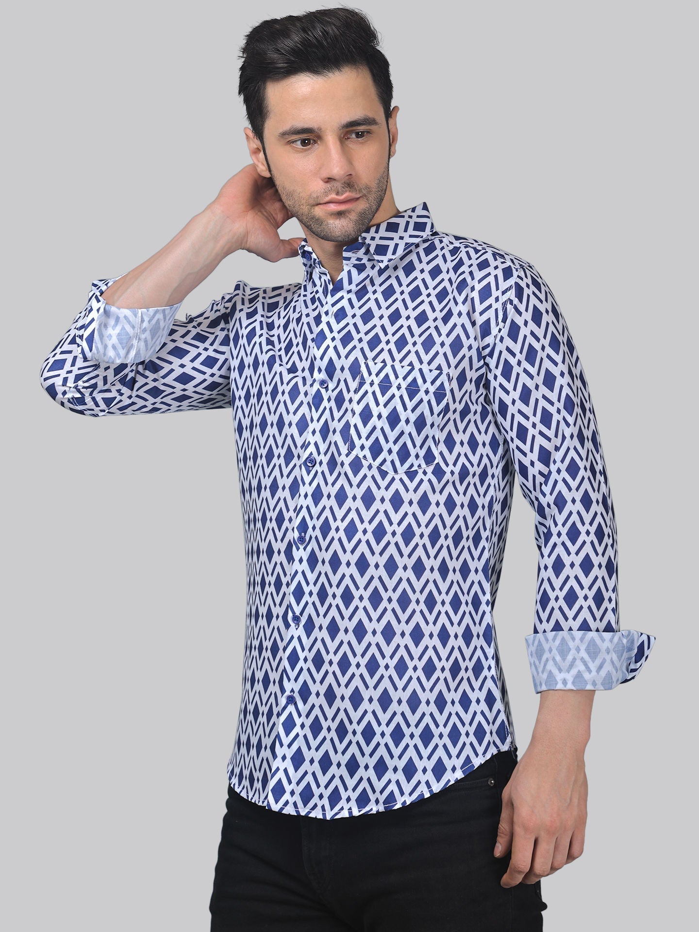 Pre-Raphaelite Men's Printed Full Sleeve Casual Linen Shirt - TryBuy® USA🇺🇸