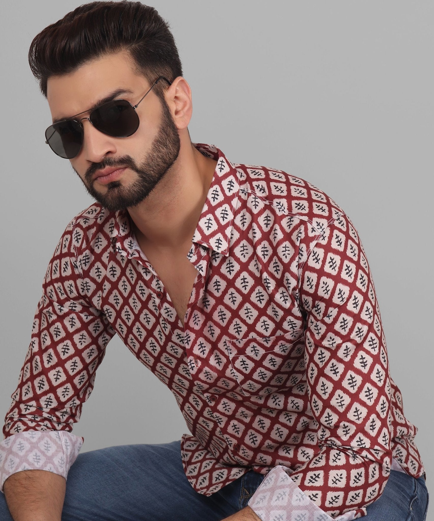 Renaissance Men's Printed Full Sleeve Casual Linen Shirt - TryBuy® USA🇺🇸