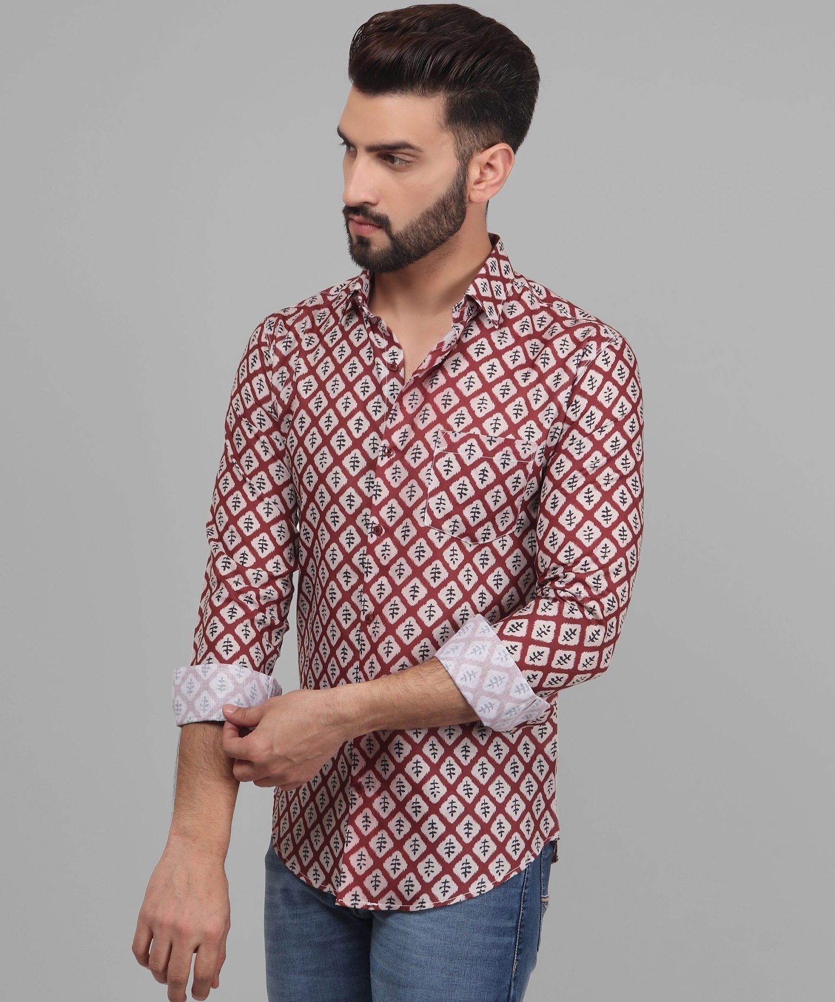 Renaissance Men's Printed Full Sleeve Casual Linen Shirt - TryBuy® USA🇺🇸