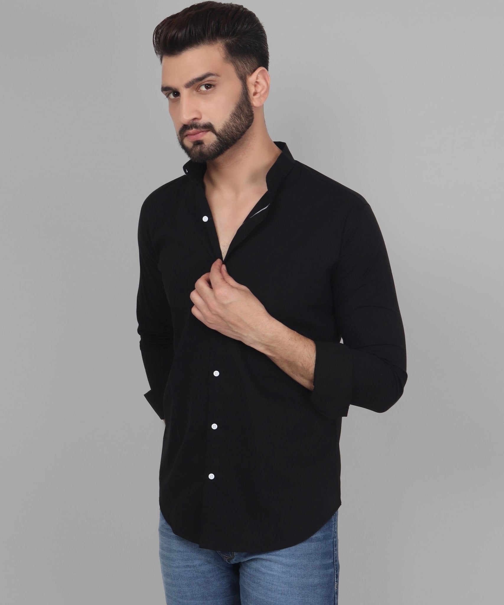  Button Down Black Cotton Men's Shirt 