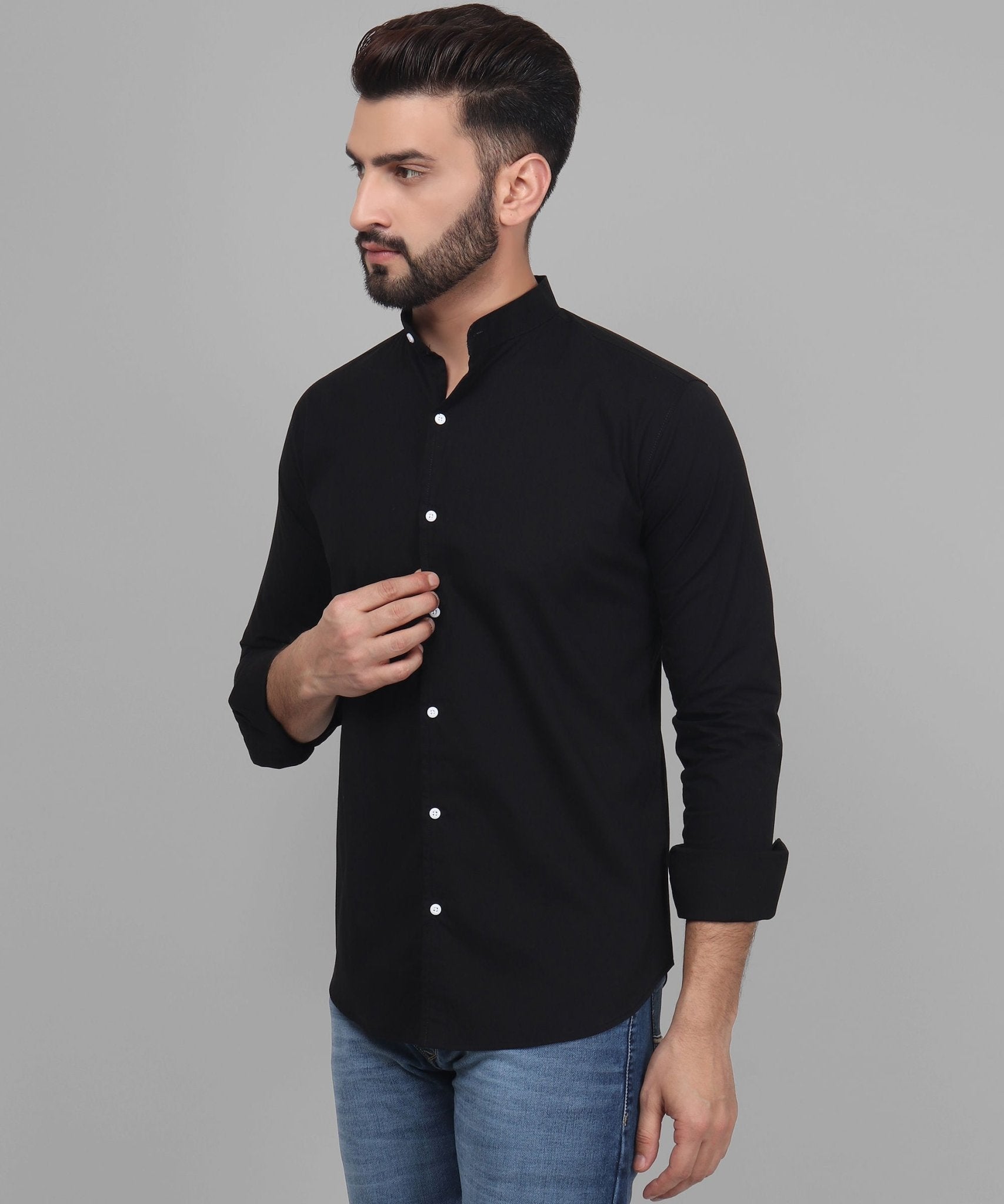  Button Down Black Cotton Men's Shirt 