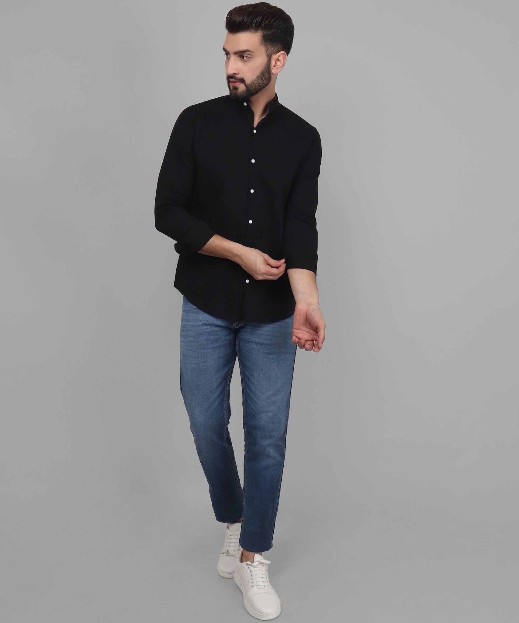  Button Down Black Cotton Men's Shirt 