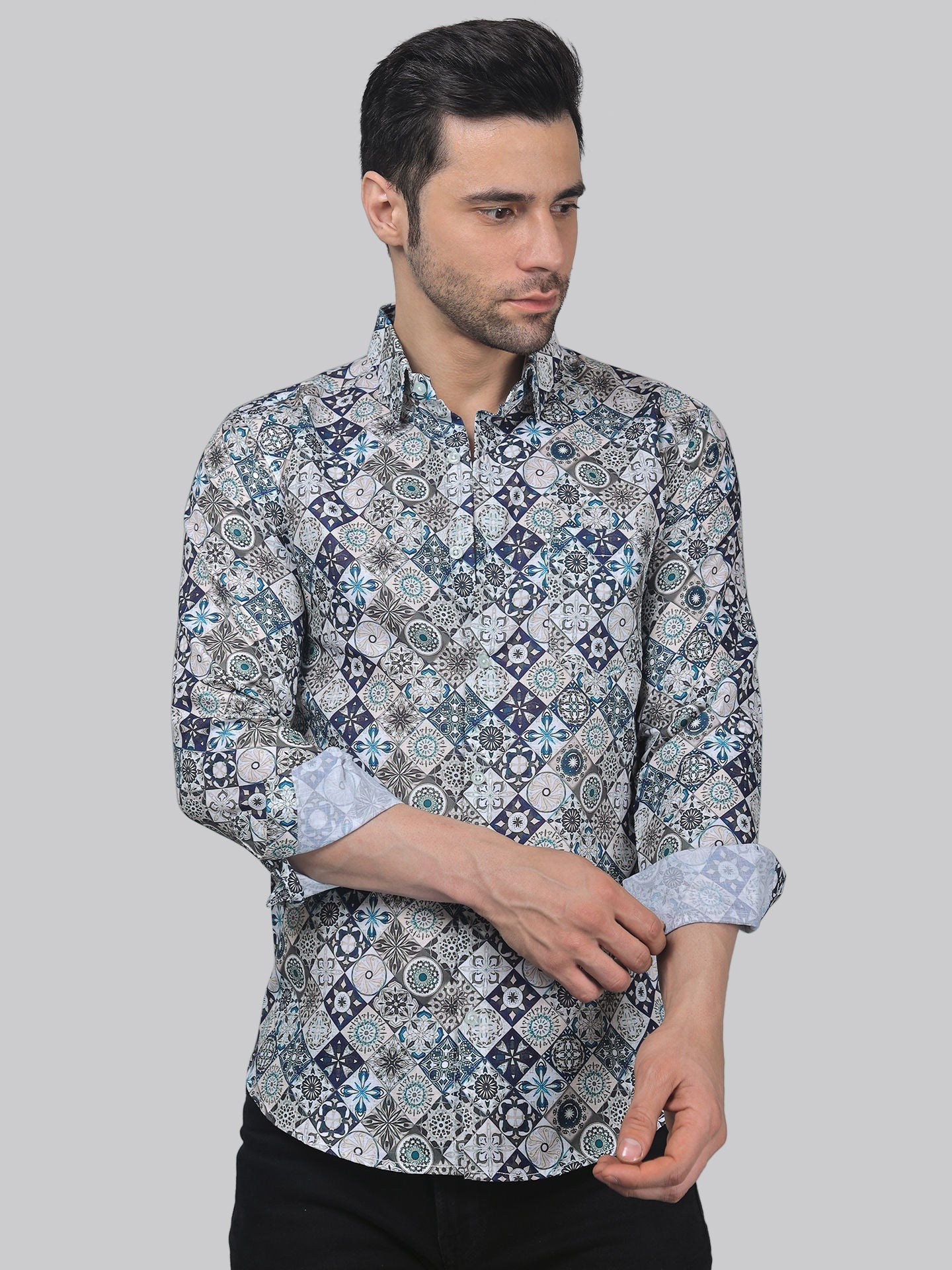 TryBuy Men's Printed Full Sleeve Casual Linen Shirt - Add Some Pop to Your Outfit! - TryBuy® USA🇺🇸