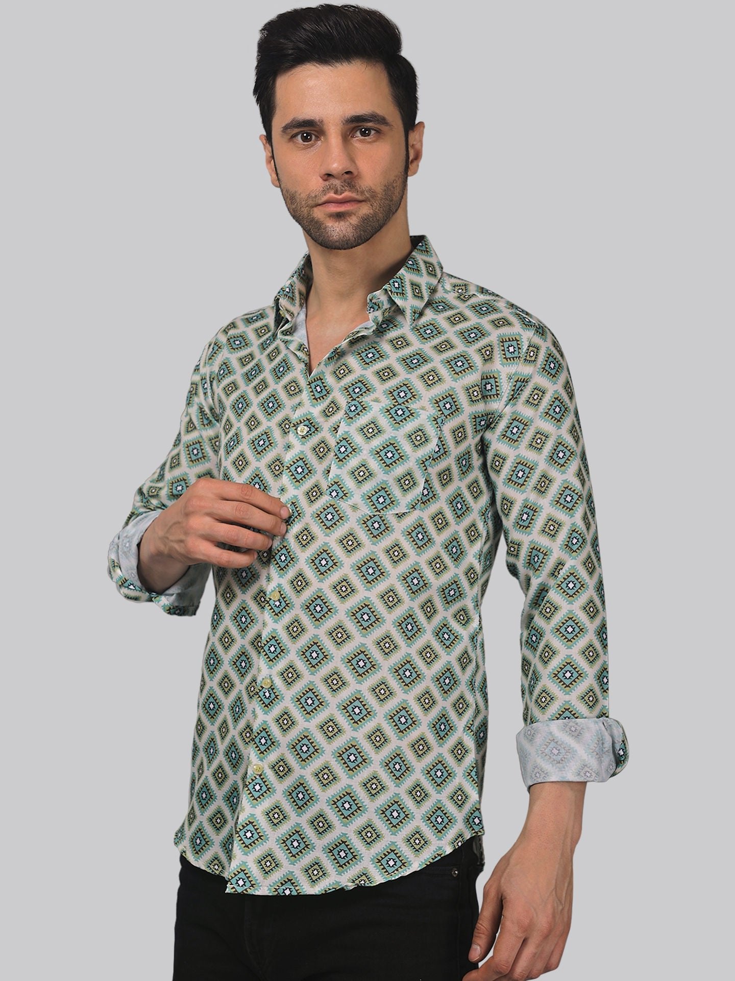 Delicate Men's Printed Full Sleeve Casual Linen Shirt - TryBuy® USA🇺🇸