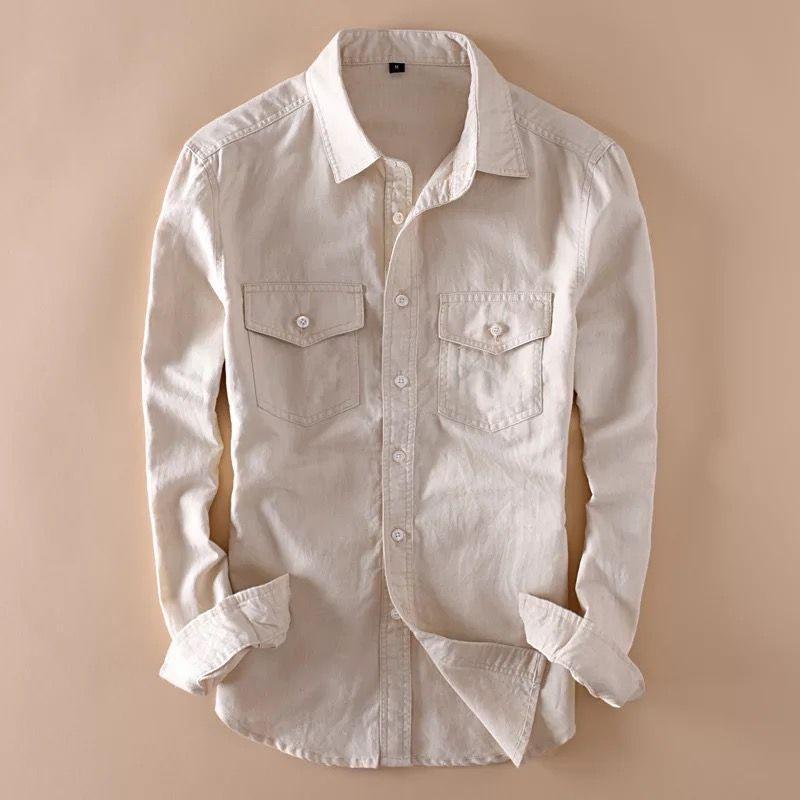 Elite Men's Designer Linen Solid Casual Double Pocket Cream Shirt - TryBuy® USA🇺🇸