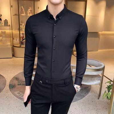 Elite New Men's Designer Black Cotton Casual Slim-Fit Shirt - TryBuy® USA🇺🇸