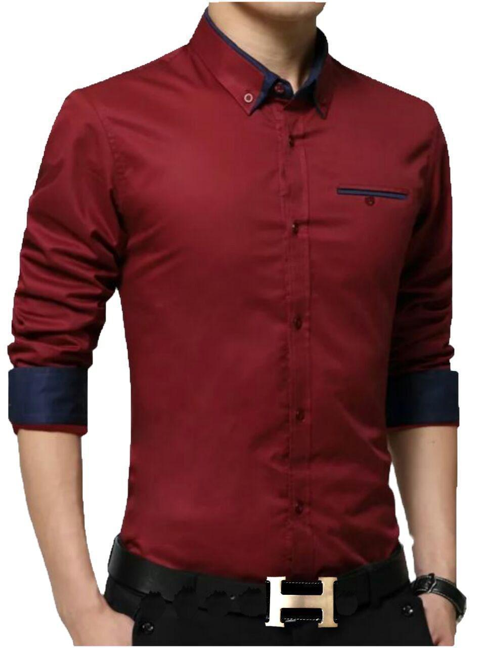 Exclusive Designer Maroon Cotton Casual Solid Shirt for Men - TryBuy® USA🇺🇸