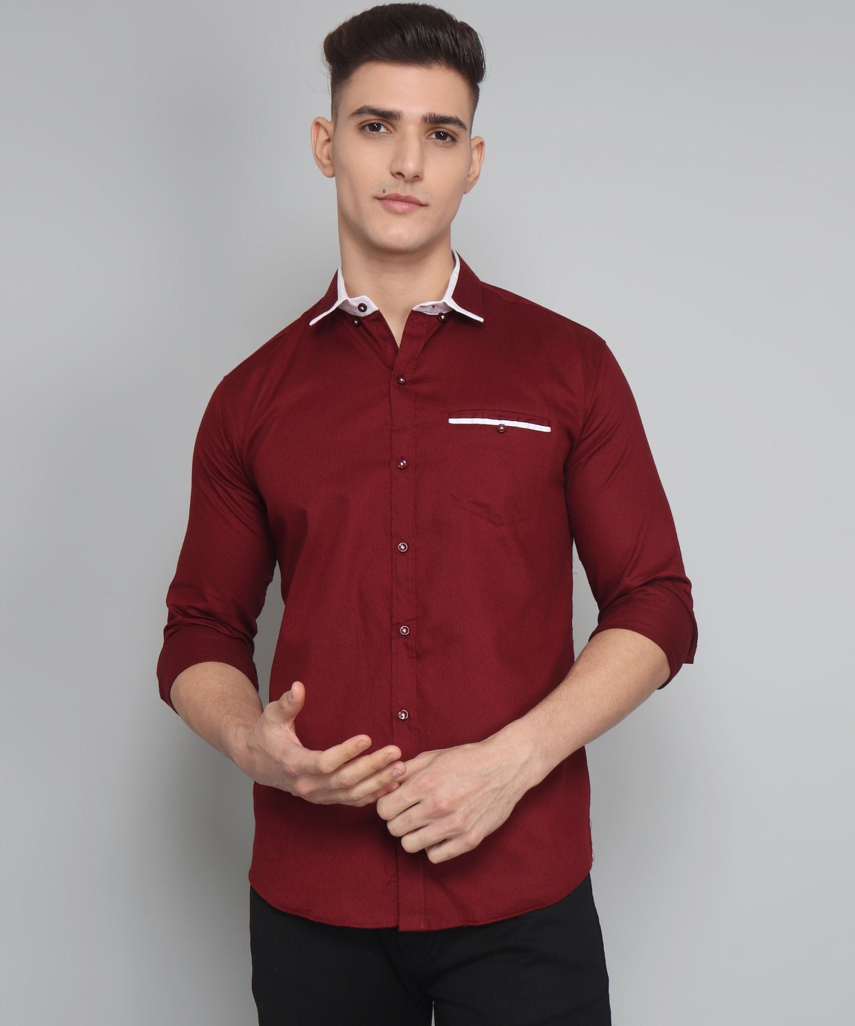 Exclusive TryBuy Premium Maroon Cotton Casual Shirt for Men - TryBuy® USA🇺🇸