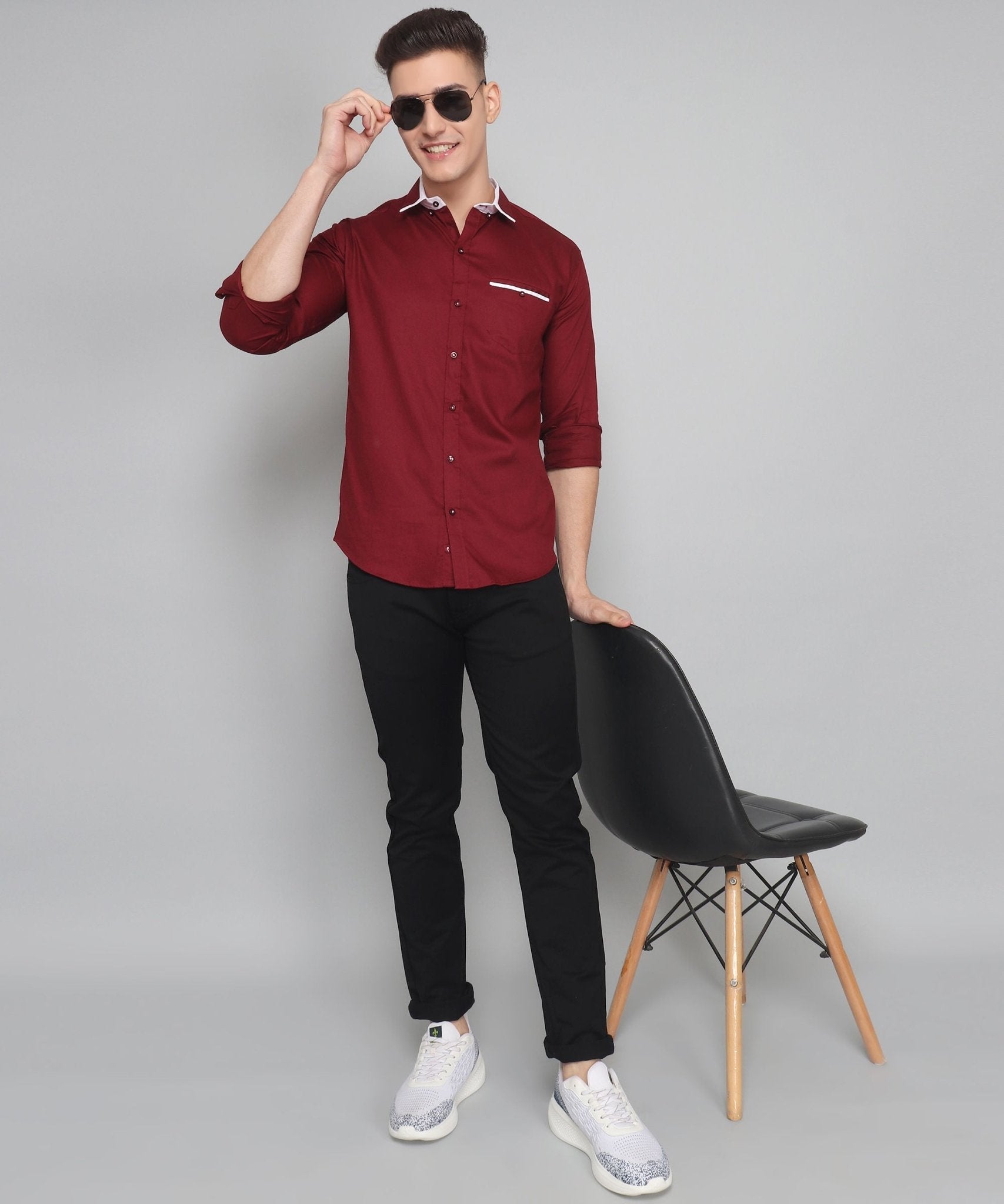 Exclusive TryBuy Premium Maroon Cotton Casual Shirt for Men - TryBuy® USA🇺🇸