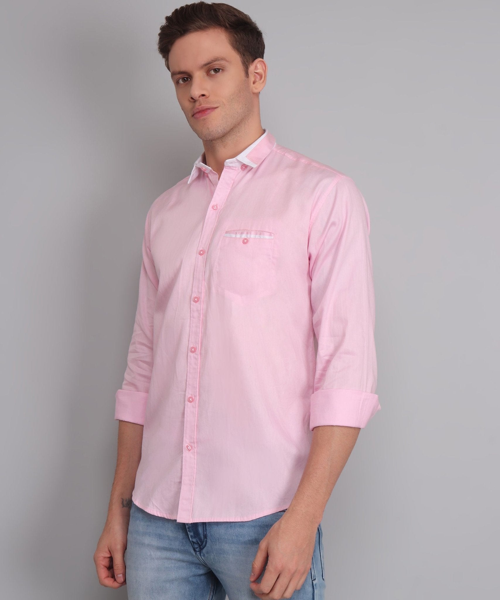 Fancy Fabulous TryBuy Premium Pink Solid Cotton Casual Shirt for Men - TryBuy® USA🇺🇸
