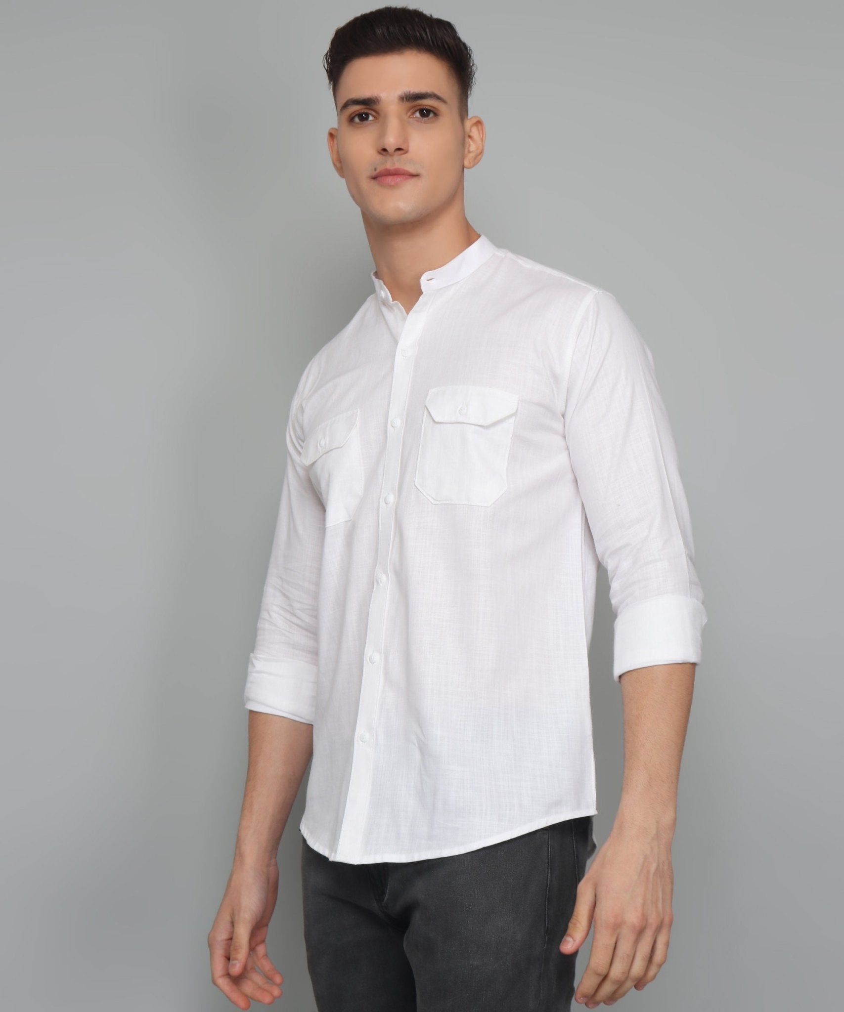 Fancy Fabulous TryBuy Premium White Solid Cotton Linen Casual Double Pocket Shirt - TryBuy® USA🇺🇸