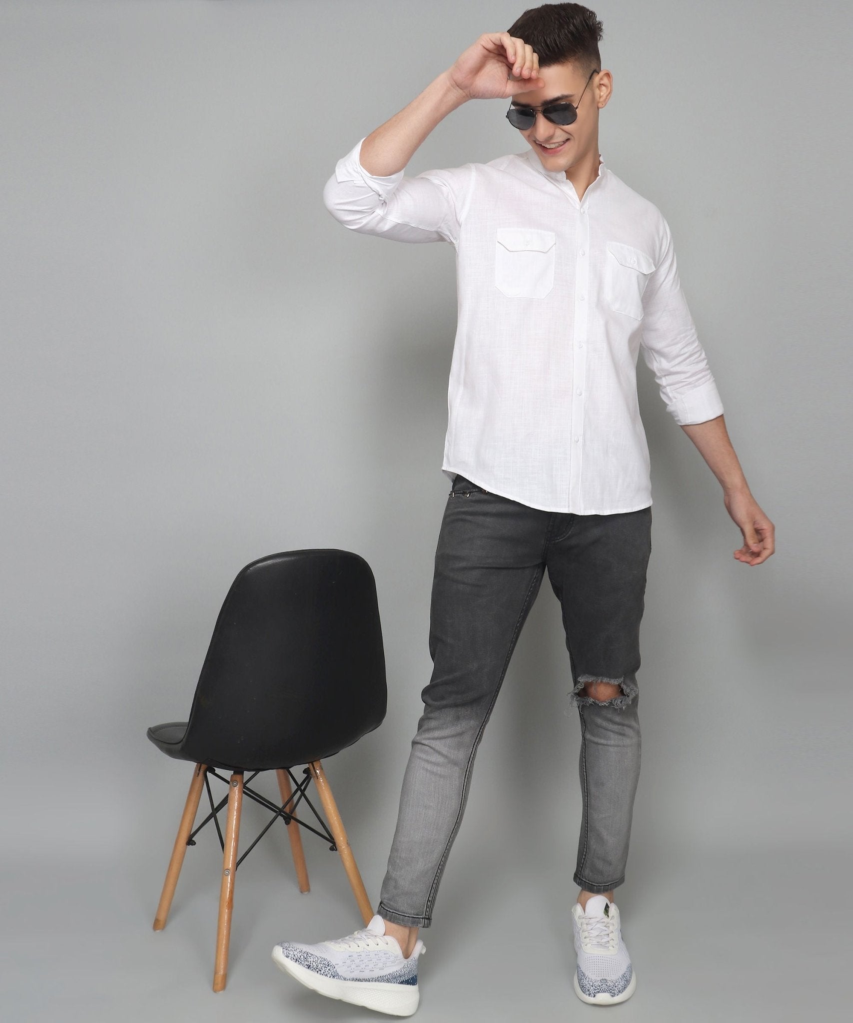 Fancy Fabulous TryBuy Premium White Solid Cotton Linen Casual Double Pocket Shirt - TryBuy® USA🇺🇸