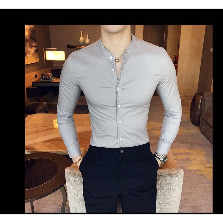Fancy Glamorous Trendy Cotton Grey Solid Casual Men's Shirt - TryBuy® USA🇺🇸