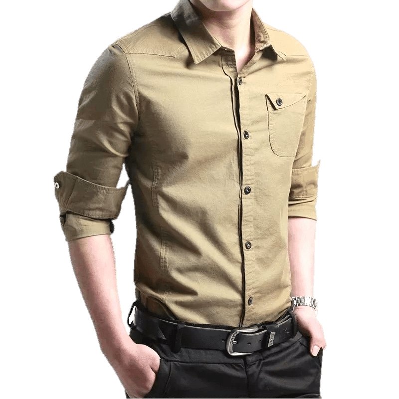 Fancy Glamorous Trendy Cotton Khaki Solid Casual Men's Shirt - TryBuy® USA🇺🇸