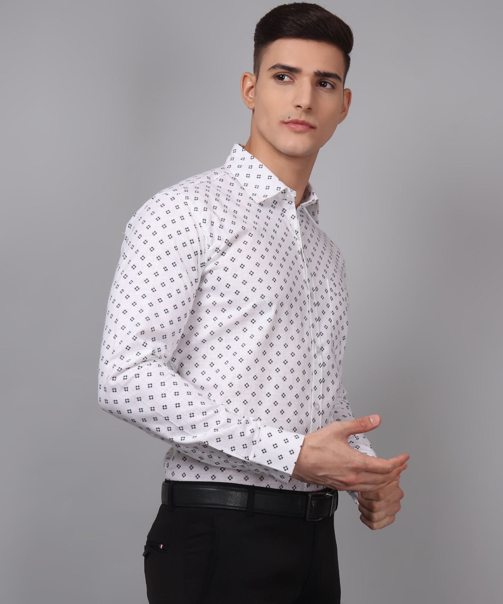 Luxe TryBuy Premium Cotton Linen White Printed Casual/Formal Shirt for Men - TryBuy® USA🇺🇸