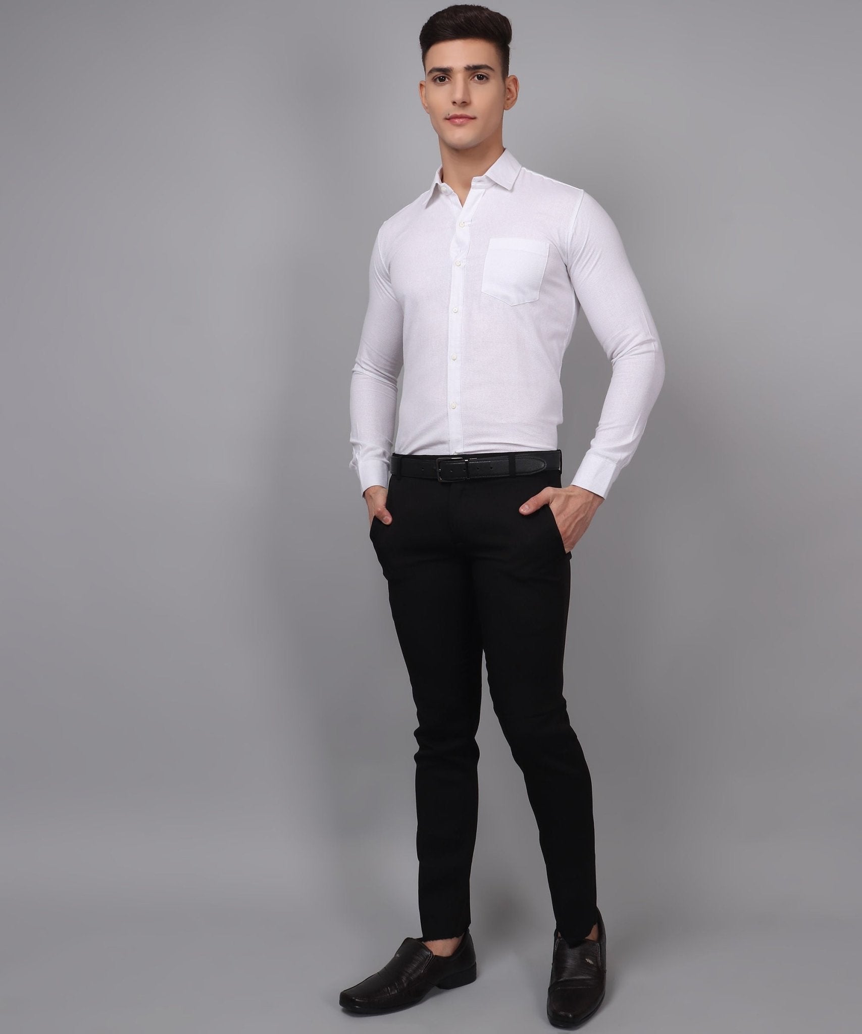 Luxe TryBuy Premium White Cotton Solid Casual/Formal Shirt For Men - TryBuy® USA🇺🇸