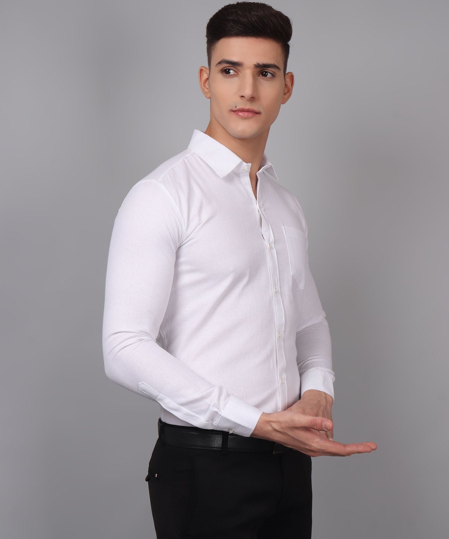 Luxe TryBuy Premium White Cotton Solid Casual/Formal Shirt For Men - TryBuy® USA🇺🇸