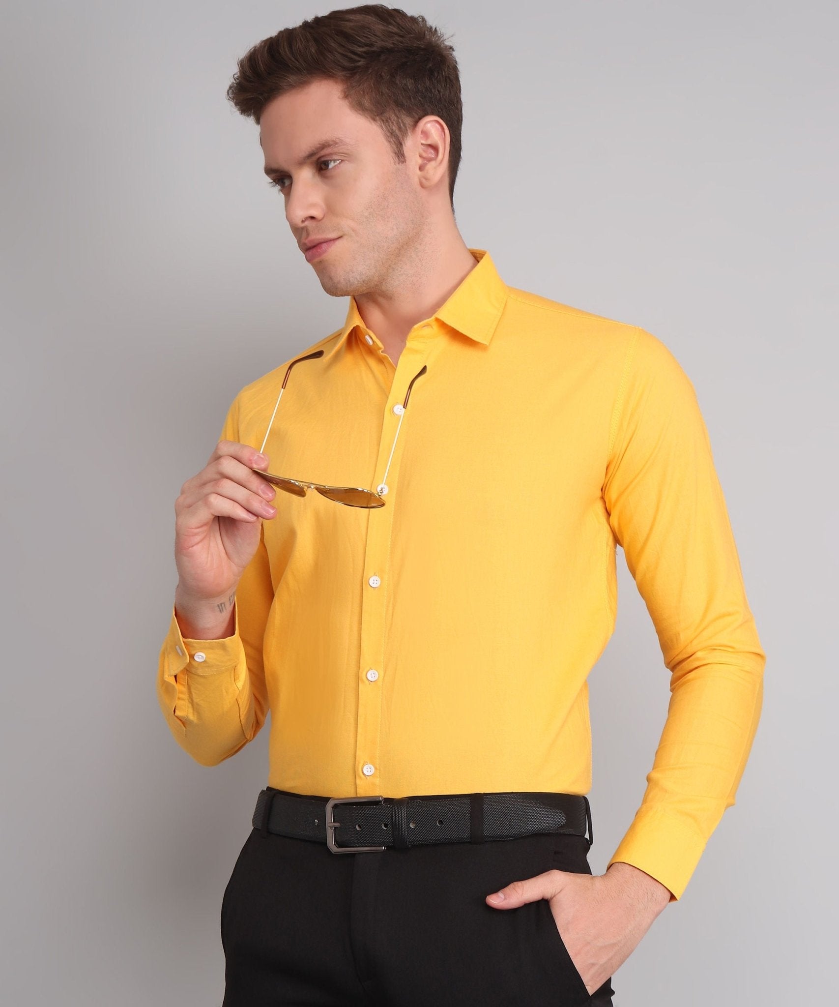 Luxurious Exclusive TryBuy Premium Wrinkle-Free Yellow Casual/Formal Shirt for Men - TryBuy® USA🇺🇸