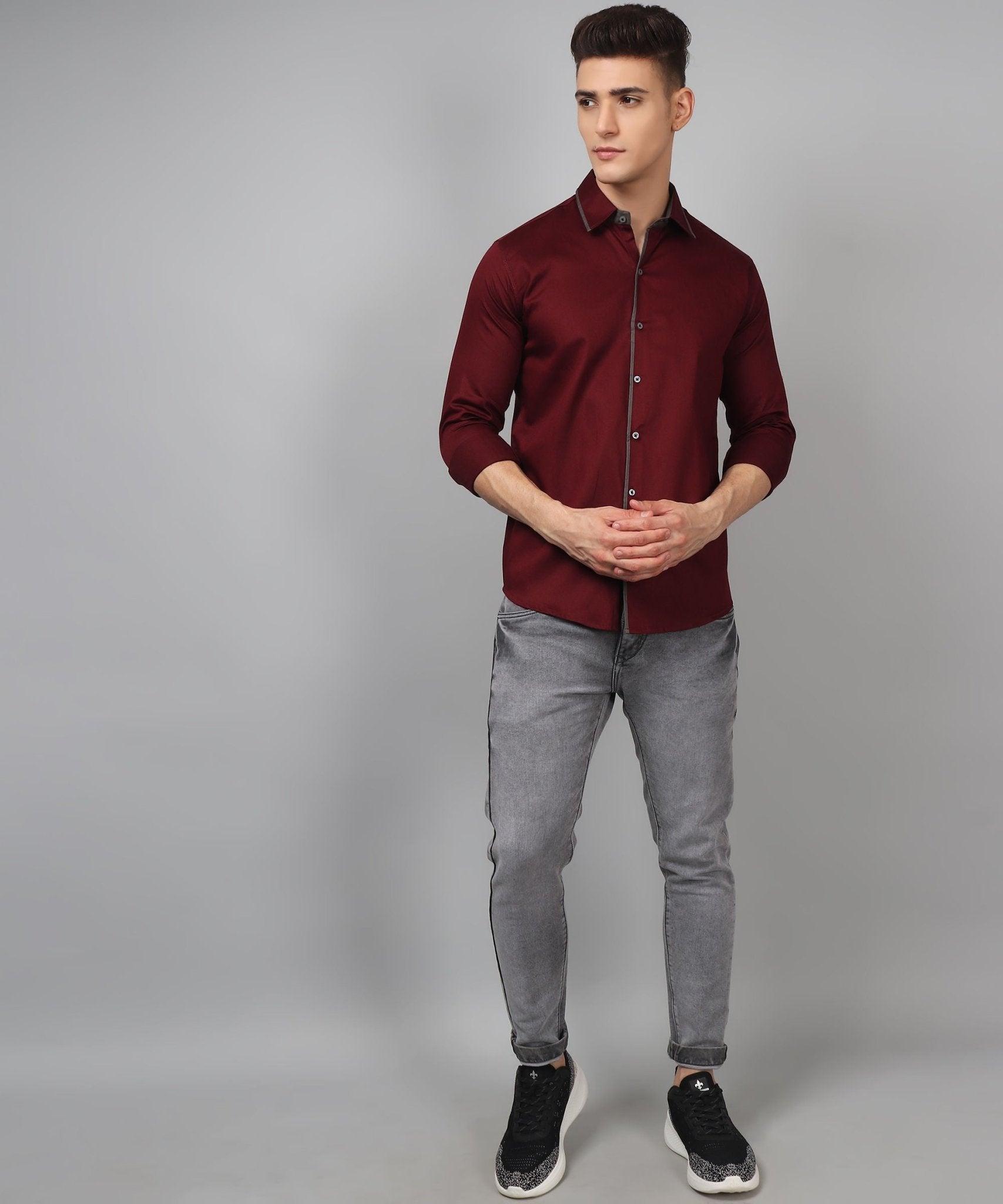 Luxurious Partywear TryBuy Premium WineRed Cotton Casual Solid Shirt for Men - TryBuy® USA🇺🇸