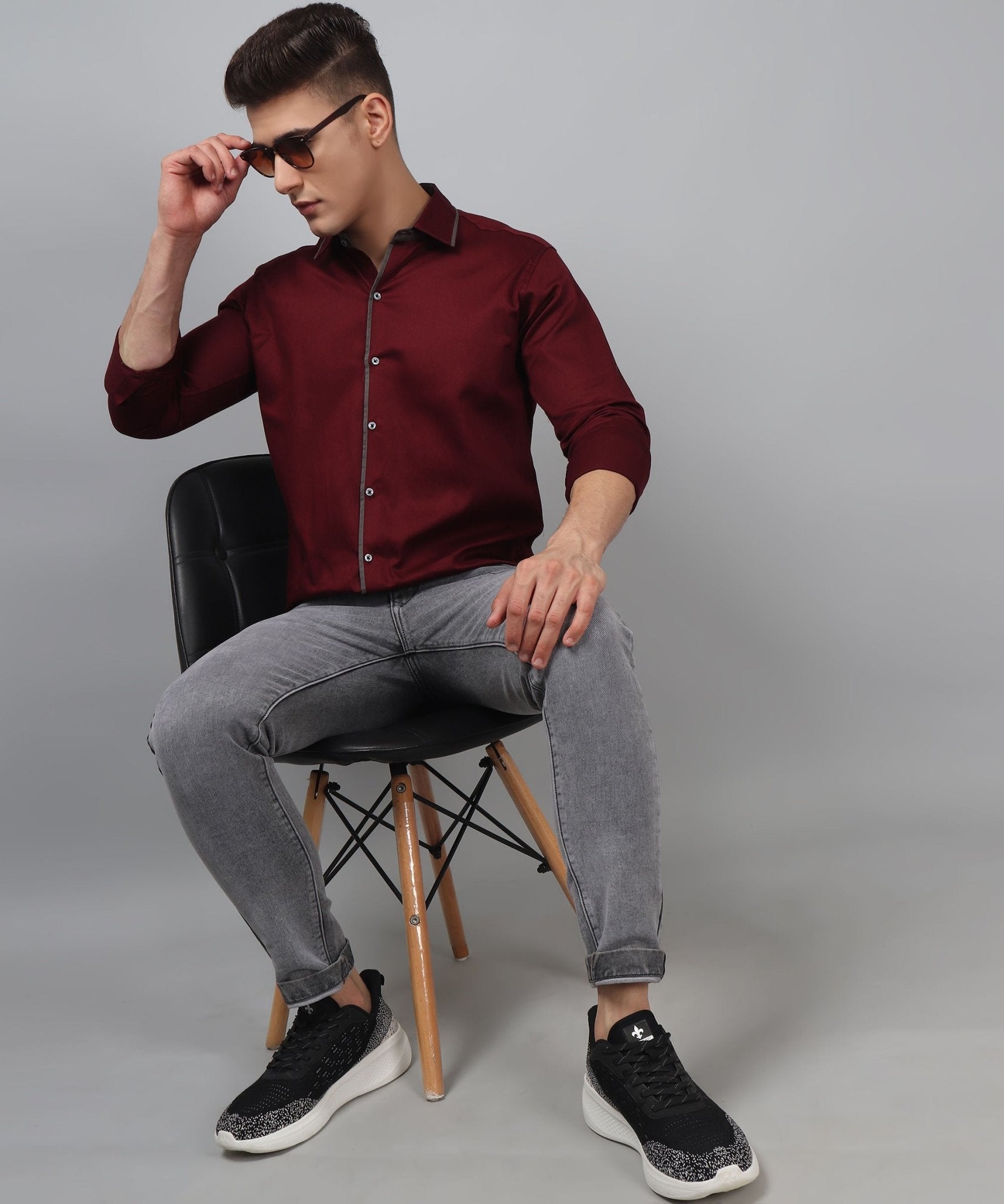 Luxurious Partywear TryBuy Premium WineRed Cotton Casual Solid Shirt for Men - TryBuy® USA🇺🇸