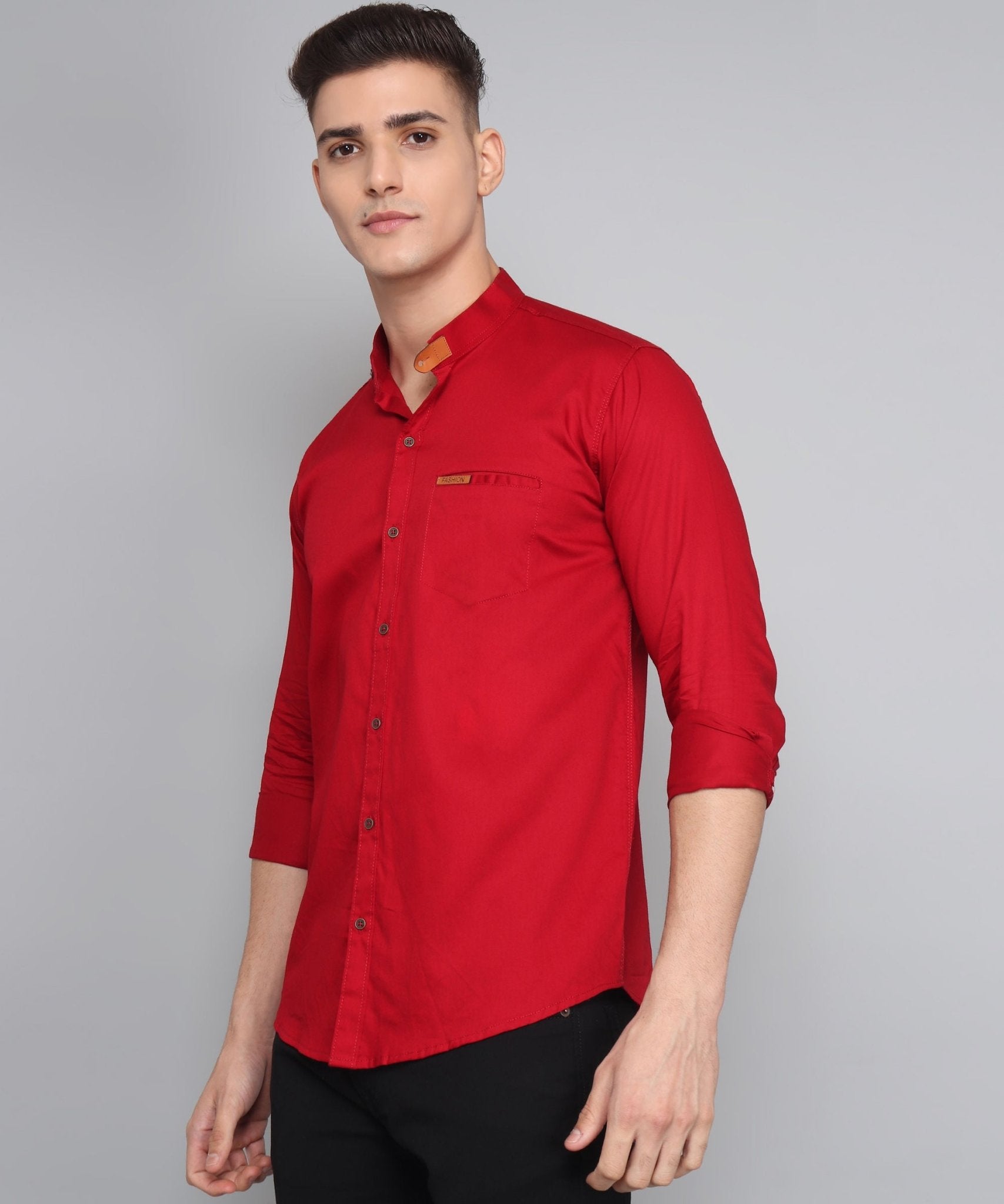 Men's Maroon Casual Cotton Full Sleeve Solid Shirt - TryBuy® USA🇺🇸