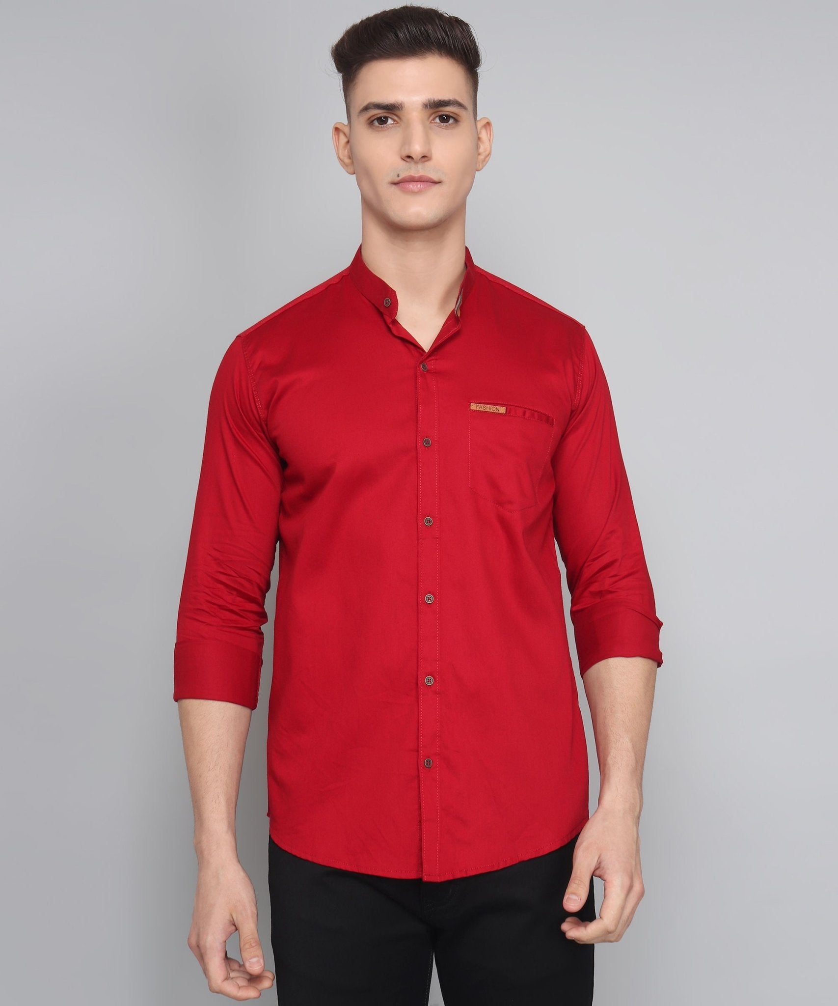 Men's Maroon Casual Cotton Full Sleeve Solid Shirt - TryBuy® USA🇺🇸