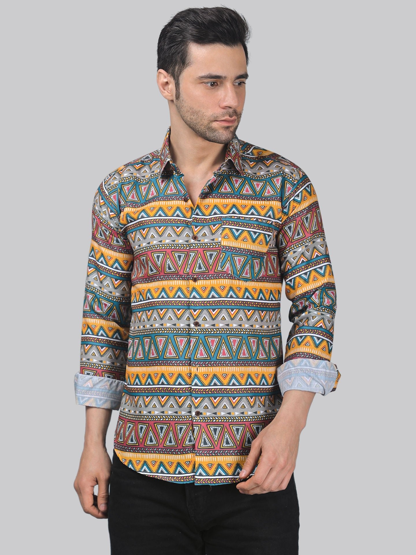 Mid-century Men's Printed Full Sleeve Casual Linen Shirt - TryBuy® USA🇺🇸