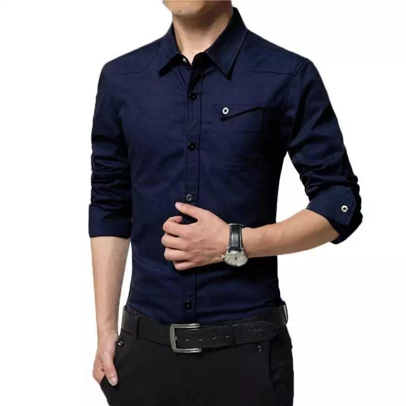 New Urbane Elegant Classy Navy Cotton Casual Shirt for Men - TryBuy® USA🇺🇸
