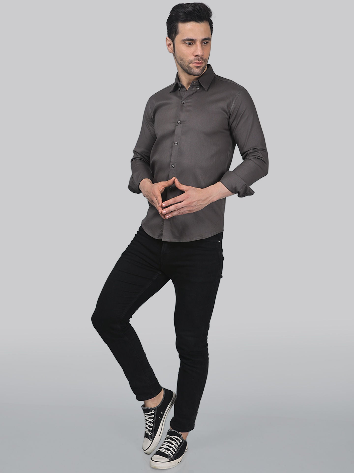 Sporty-luxe TryBuy Premium Grey Cotton Casual Shirt for Men - TryBuy® USA🇺🇸